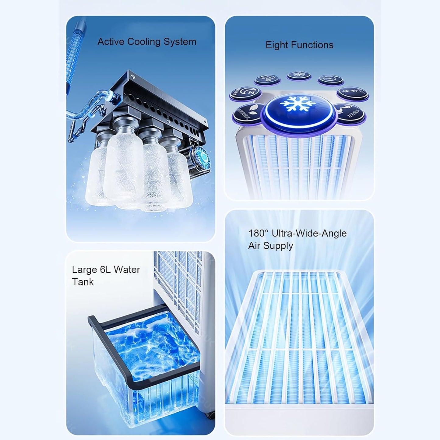  Refroidisseurs Par évaporation Portables, Climatiseurs Portables, Refroidissement Des Semi-conducteurs, Blocs De Glace Inutiles, écran LED, Réservoir De 6 L, Minuterie De 7,5 H