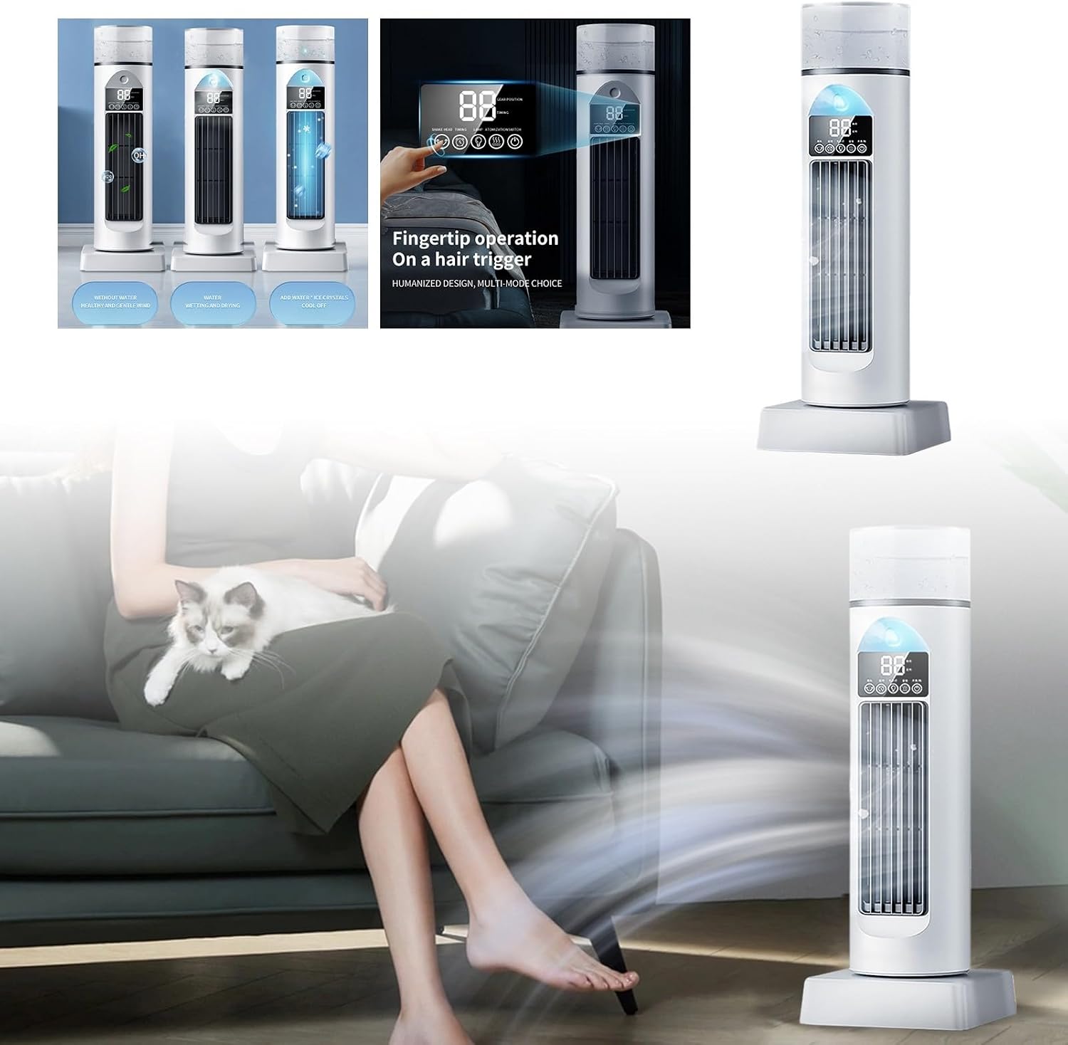 GENERIC Ventilateur De Climatisation – Ventilateurs De Refroidissement Qui Soufflent De L'air Froid | Gadgets Cool Sans Pales – Humidificateur à évaporation Silencieux Avec Minuterie Et Télécommande Pour