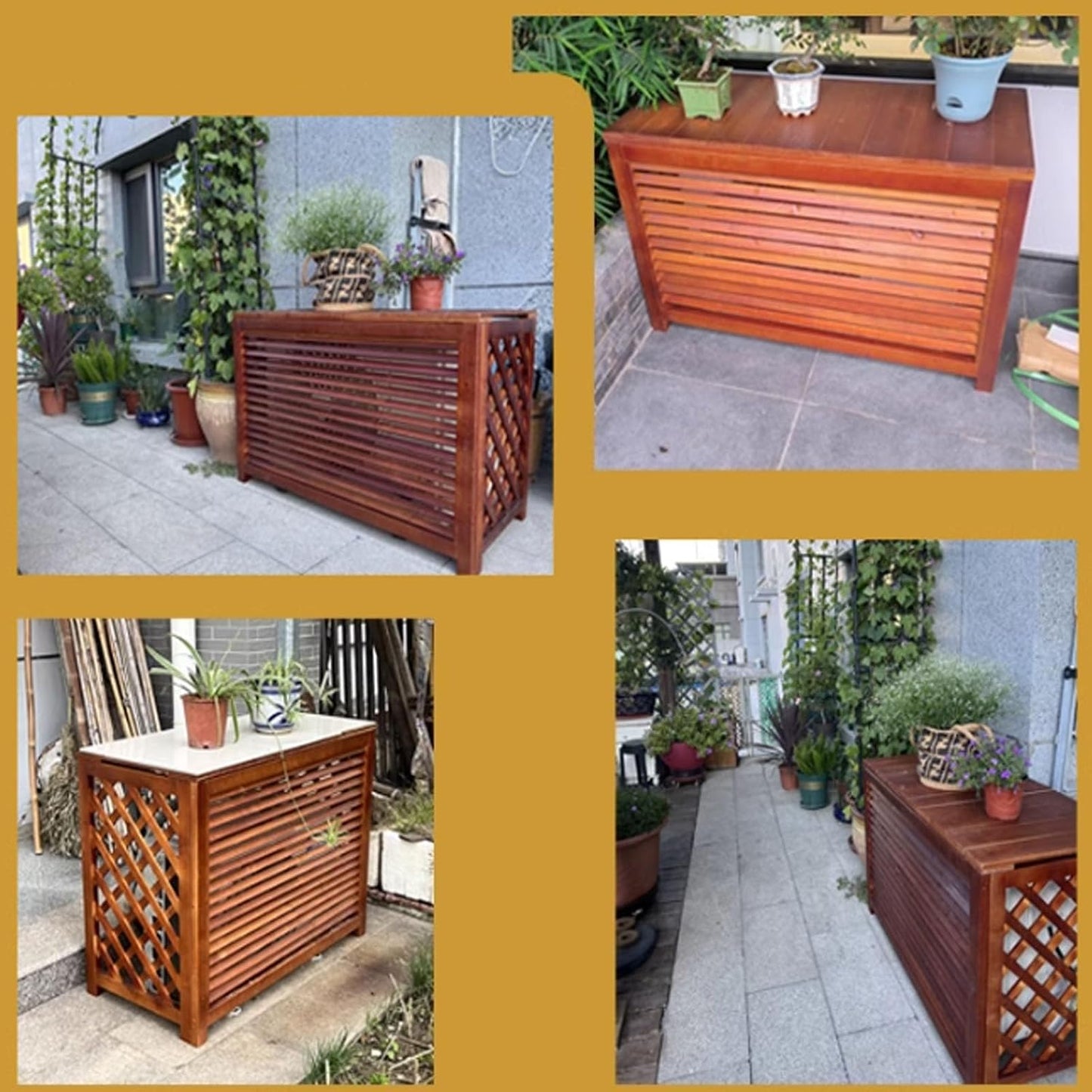 Housse De Protection Vintage Pour Climatiseur Extérieur - Protection De Clôture En Bois - Résistante Aux Intempéries - Unité AC - Poubelle Et Clôture - 95 X 40 X 89 Cm