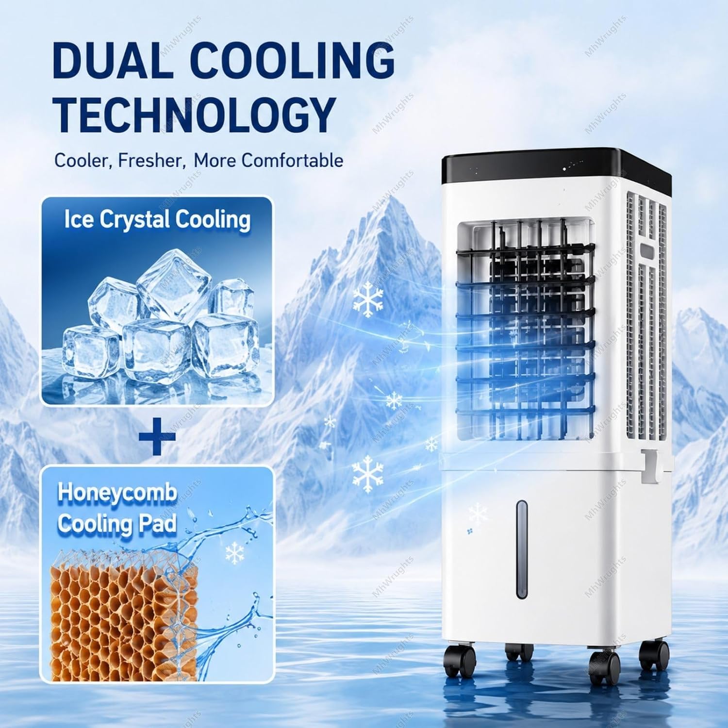  Climatiseur Portable Sans Fenêtre, Ventilateur Refroidisseur D'air 15 L Avec 3 Vitesses De Ventilation, Installation Non Requise, Rafraîchisseur D'air Par évaporation RemoteControl