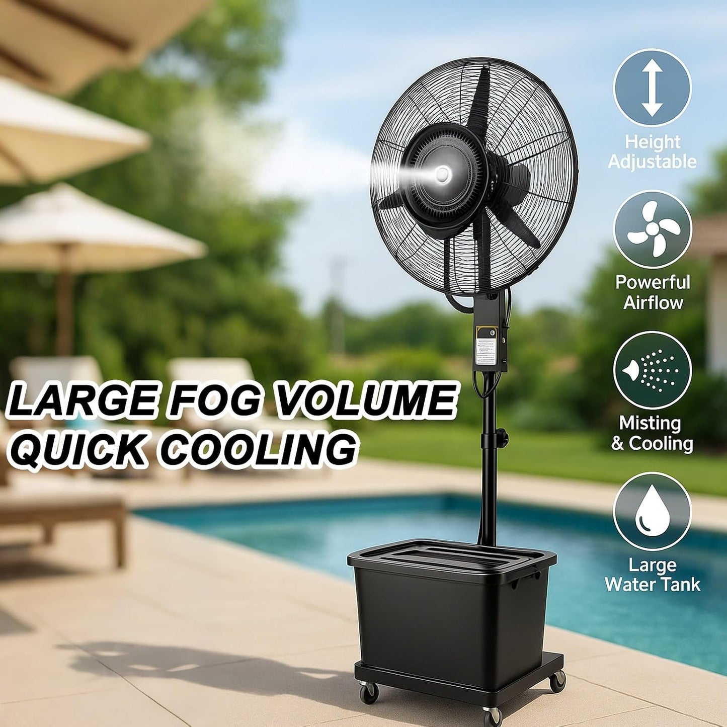 GENERIC Ventilateur D'extérieur Avec Grand Réservoir D'eau, Ventilateur Sur Pied Portable à Haut Débit D'air Pour Usage Domestique Et Commercial, Refroidisseur D'air évaporatif Industriel De 750 Mm