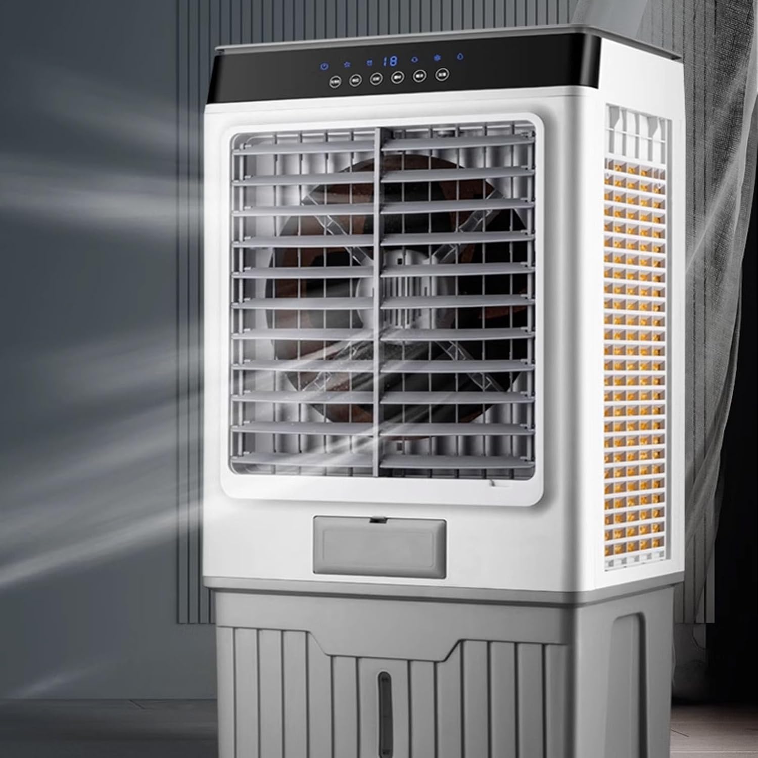  Ventilateur Rafraîchisseur D'air Par évaporation Avec Télécommande - Oscillation à 120°, 3 Vitesses, Minuterie 12 H, 4 Blocs Réfrigérants - Rafraîchisseur D'air Portable Pour Chambre, Maison, Bureau