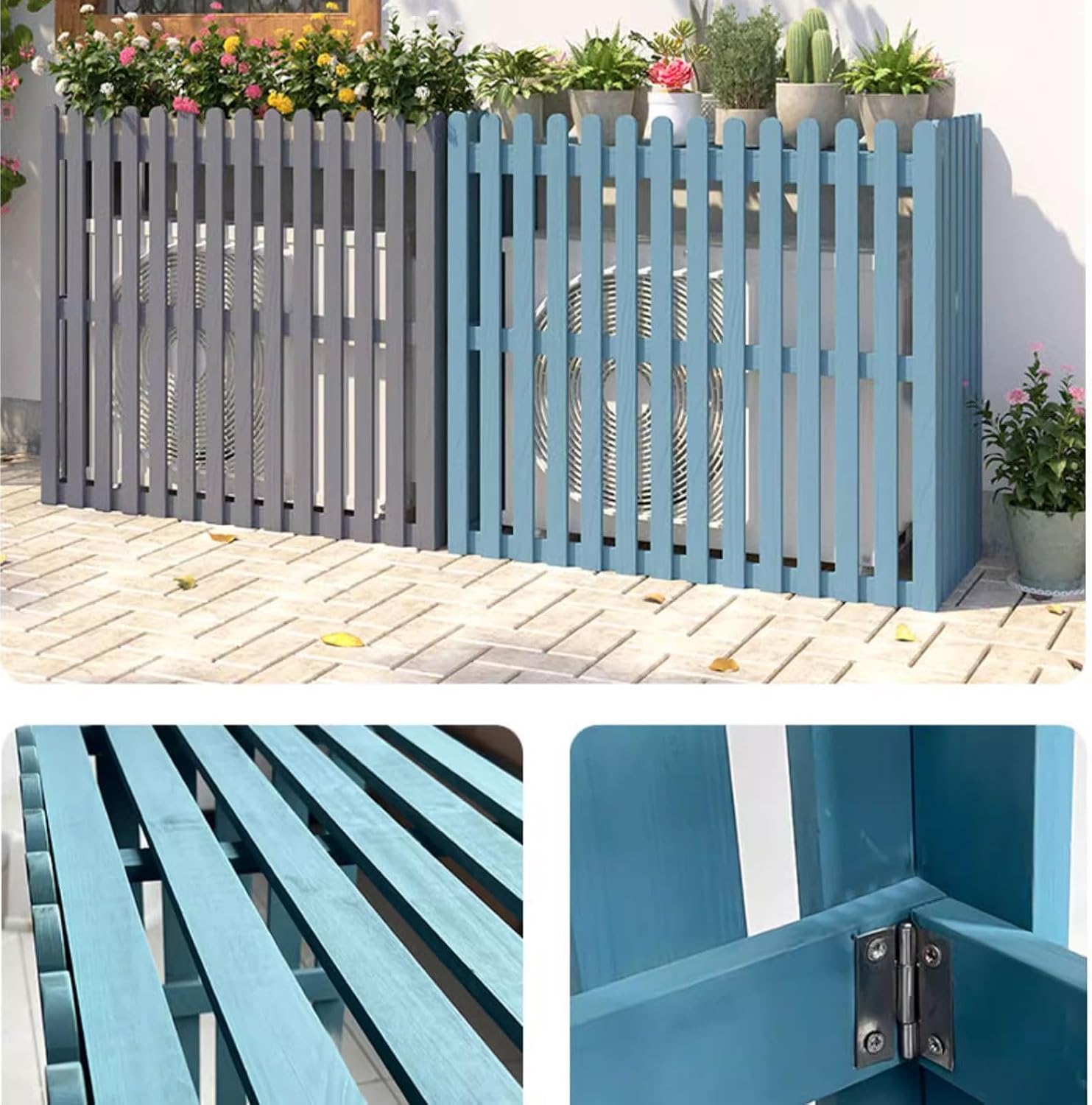 GENERIC Housse De Pompe à Chaleur Extérieure En Bois Pour Climatiseur - Brise-vue Décoratif Pour Unités Extérieures - Décoration De Support De Fleurs - Bleu - 105 X 50 X 95 Cm