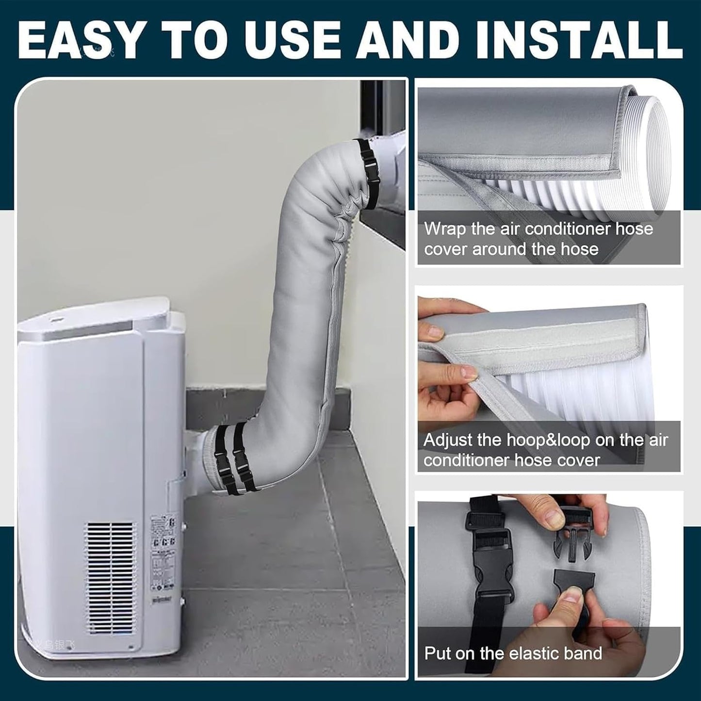  Manchon D'isolation Portable Pour Tuyau De Climatisation 150 X 53 Cm | Housse Isolante Pour Tuyau D évacuation D Air De Climatiseur Portable Avec 3 Sangles à Boucle Réglables,tuyaux De 5.1 à 5,9in