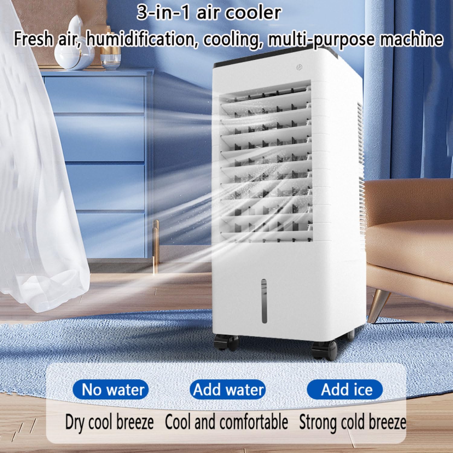GENERIC Refroidisseur D'air Portable Avec Grand Réservoir D'eau, Ventilateur Et Refroidisseur 3 En 1, Minuterie 12h, 4 Blocs De Glace, 3 Vitesses, Climatisation Sans Ventilation Pour La Maison, Le Bureau Et