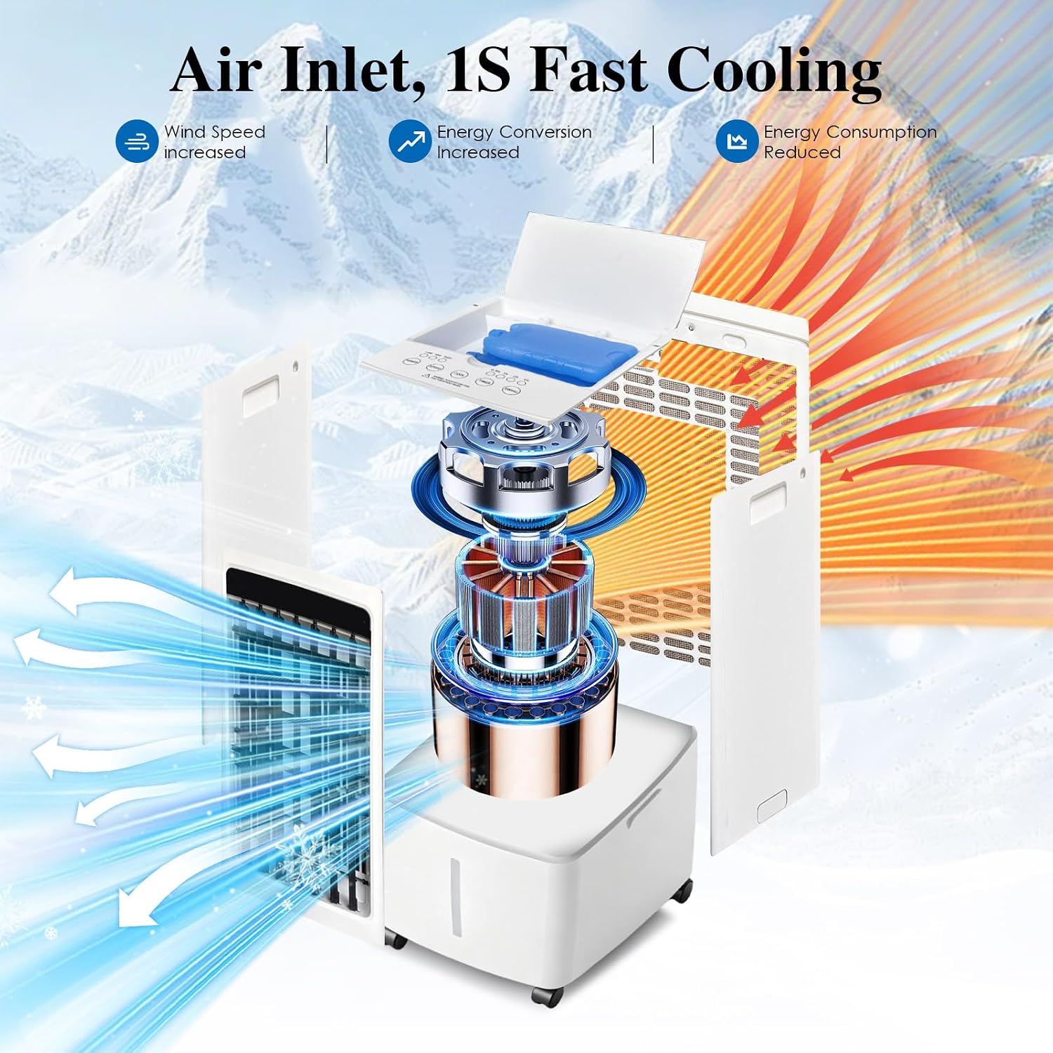  Climatiseur Évaporatif Mobile 12L, Rafraîchisseur D'Air Silencieux Avec Télécommande, 3 Vitesses, 2 Boîtes à Glace Pour Chambre Bureau