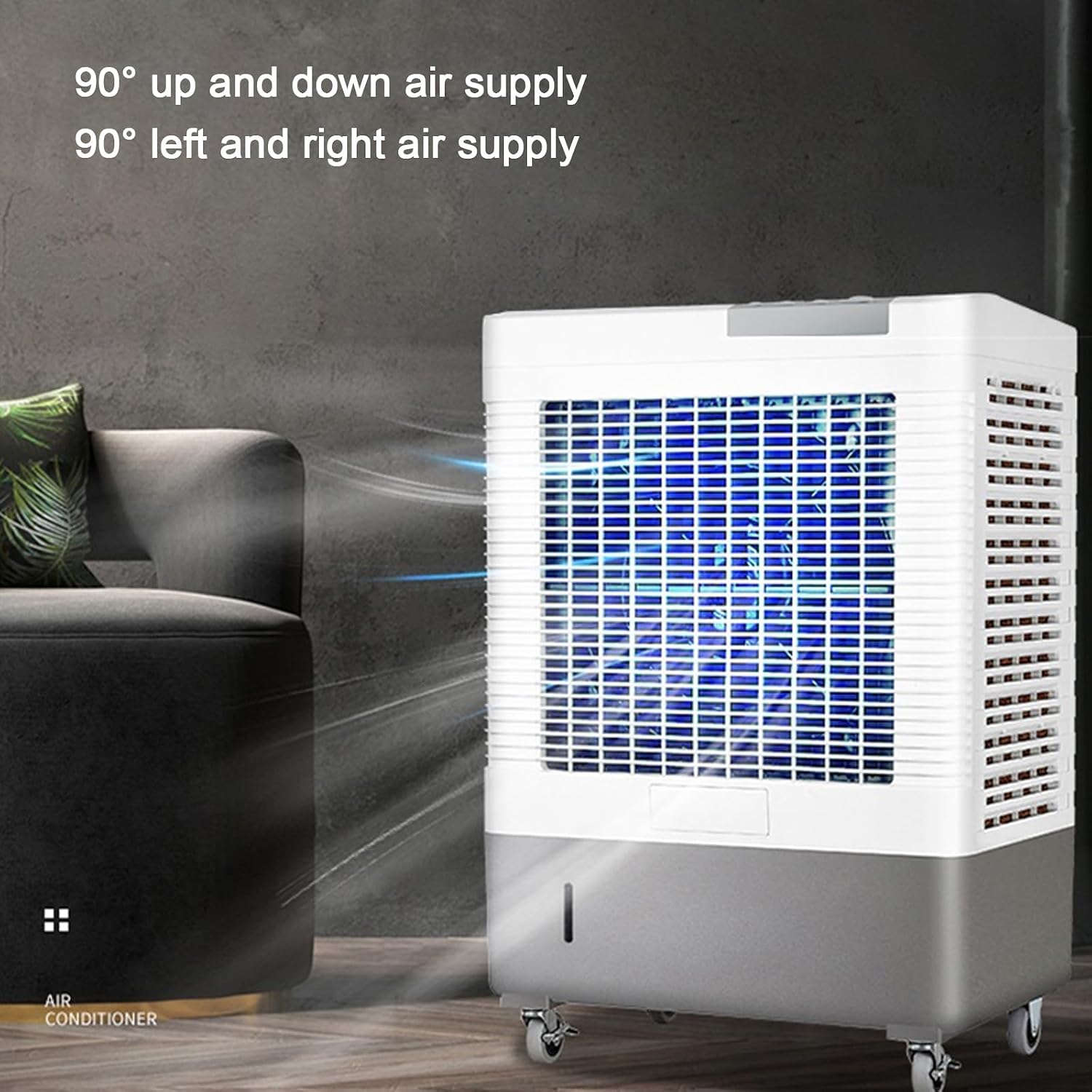  Climatiseur Swamp Cooler, Refroidisseur D'air Par évaporation Avec 4 Compartiments à Glace, Oscillation à 120°, Ventilateur Portable à 3 Vitesses Pour Chambre à Coucher, Bureau