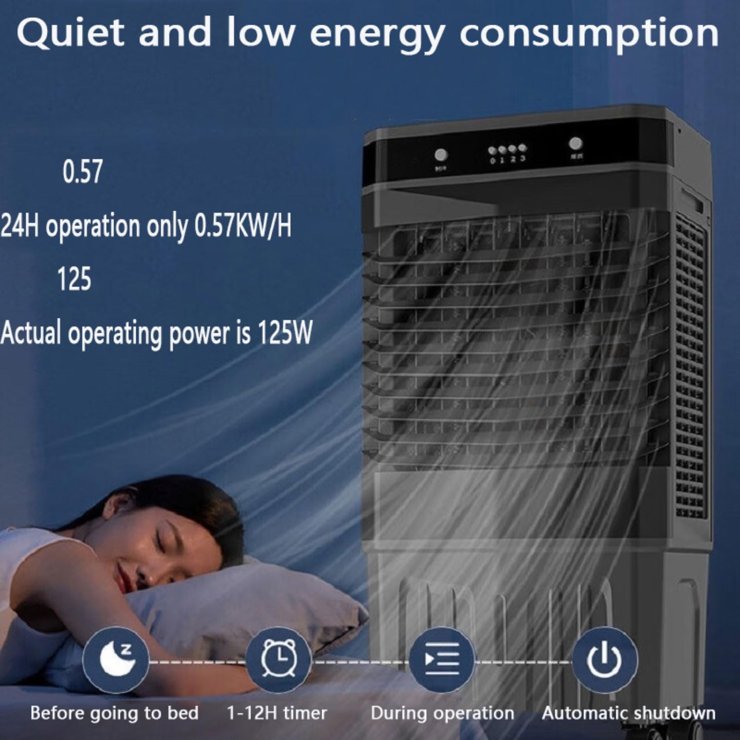 GENERIC Refroidisseur D'air Portable économiseur D'énergie, 3 Vitesses, 12H Minuterie, 120 Oscillation, Refroidisseur à Faible évaporation De Bruit Pour Le Bureau De Chambre Salon Chambre à Domicile Refroidis