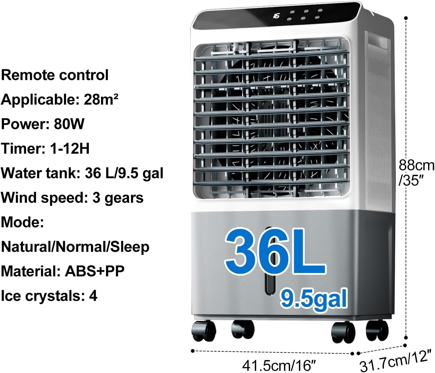  Refroidisseur D'air Par évaporation Portable Avec Réservoir D'eau De 40 L Et Humidificateur Oscillant Pour Chambres, Maison Et Bureau