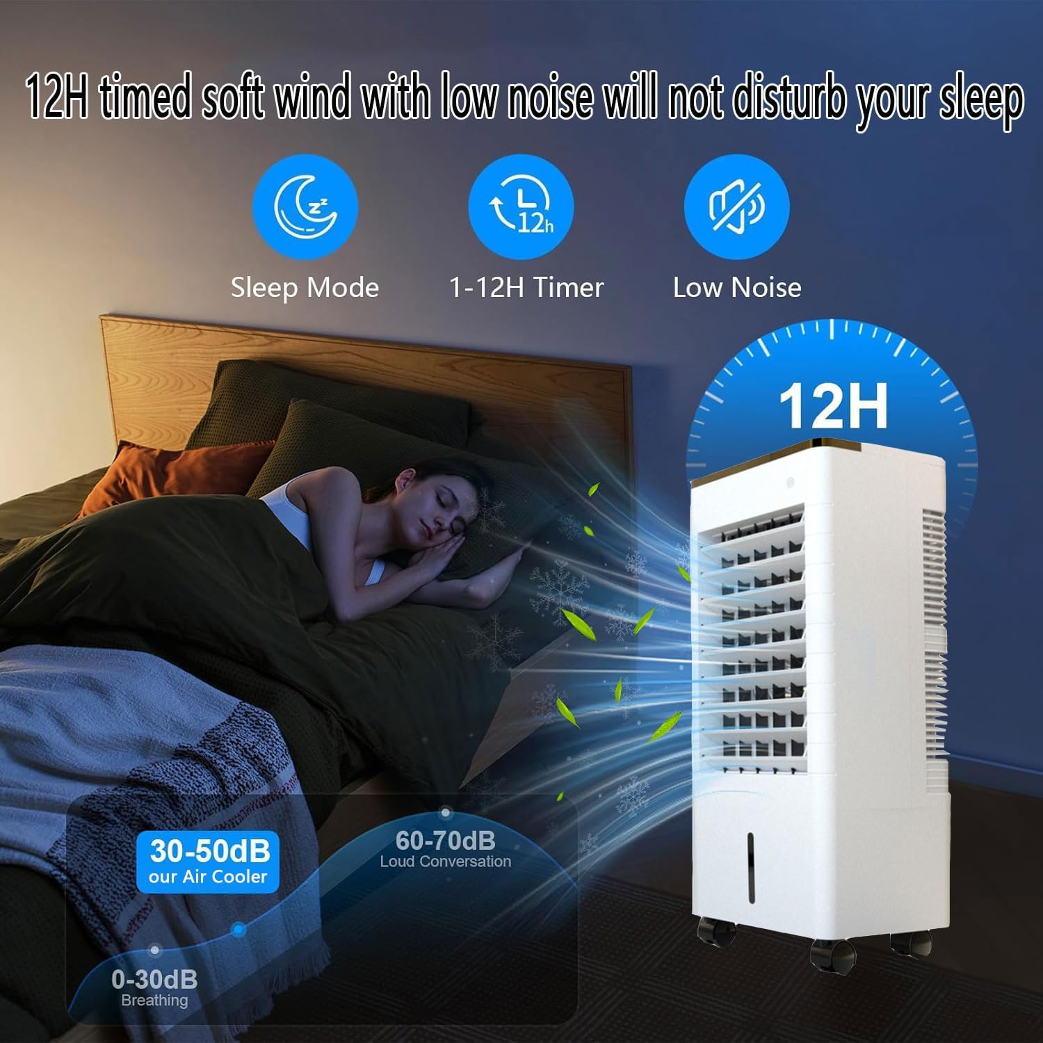 GENERIC Refroidisseur D'air Par évaporation Avec Grand Réservoir D'eau Avec Minuterie De 12 H, Oscillation à 90°, 4 Glacières, 2 Modes, 3 Vitesses, Climatiseur Portable Pour Chambre à Coucher, Bureau, Unité