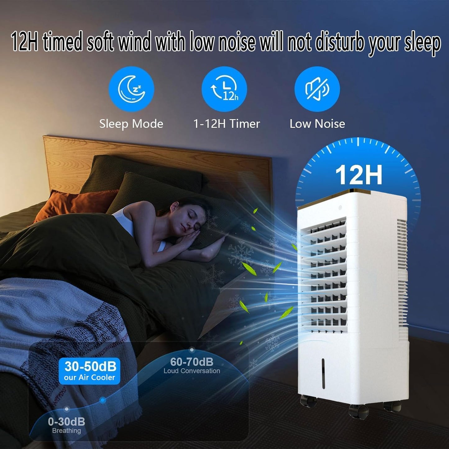 GENERIC Evaporative Air Cooler With Large Water Tank Cooling Fan With 12H Timer 90° Oscillation 4 Ice Boxes 2 Modes 3 Speeds Portable Air Conditioner For Bedoom Home Office Cooling AC Unit