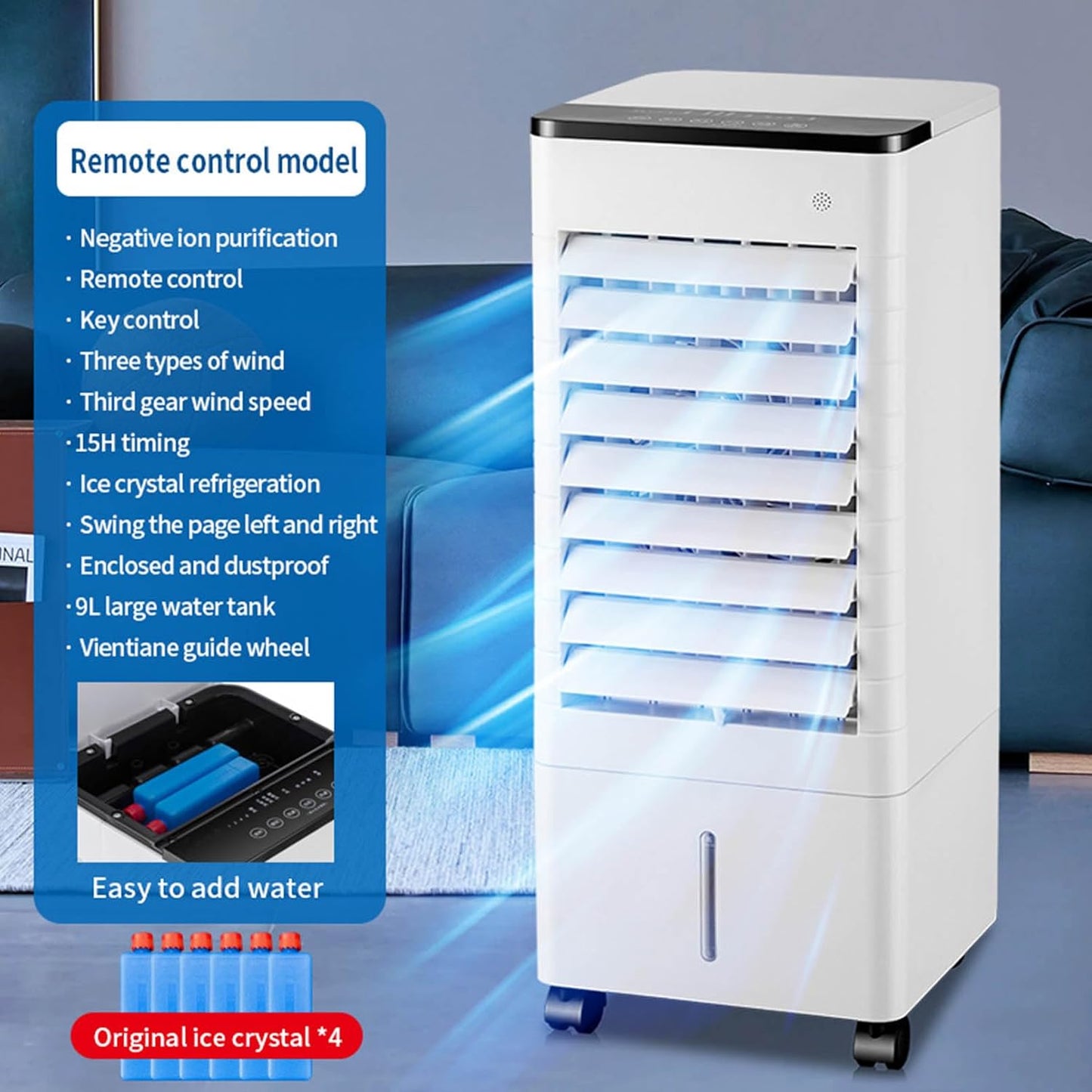  Climatiseur Portable Sans Conduit Avec Minuterie De 15 Heures Et Arrêt Automatique, Réservoir D'eau De 9 L, Ventilateur De Refroidissement Silencieux, Roues, Gain De Place Pour La Maison Et Le Bureau