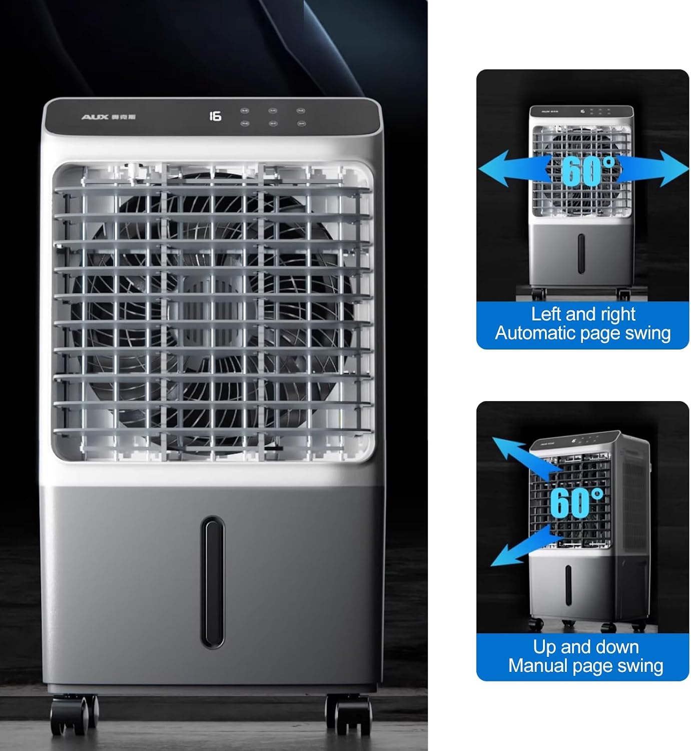  Refroidisseur D'air Par évaporation Portable Avec Réservoir D'eau De 40 L Et Humidificateur Oscillant Pour Chambres, Maison Et Bureau