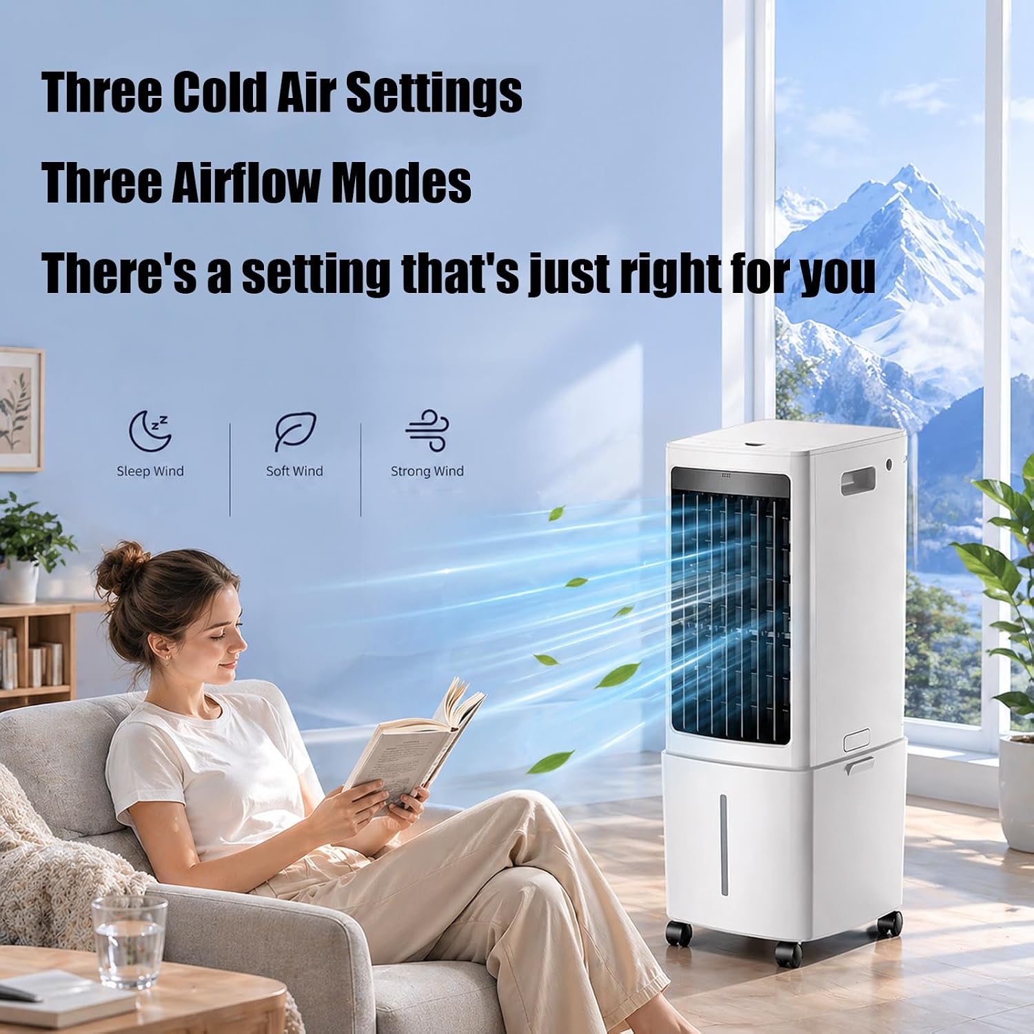  12L Portable Refroidisseur D'air évaporatif Ventilateur D'air Froid, Réservoir D'eau Détachable, Télécommande, Roulettes Roulantes Et Filtre à Poussière Lavable, Refroidisseur Mobile Pour Le Salon De