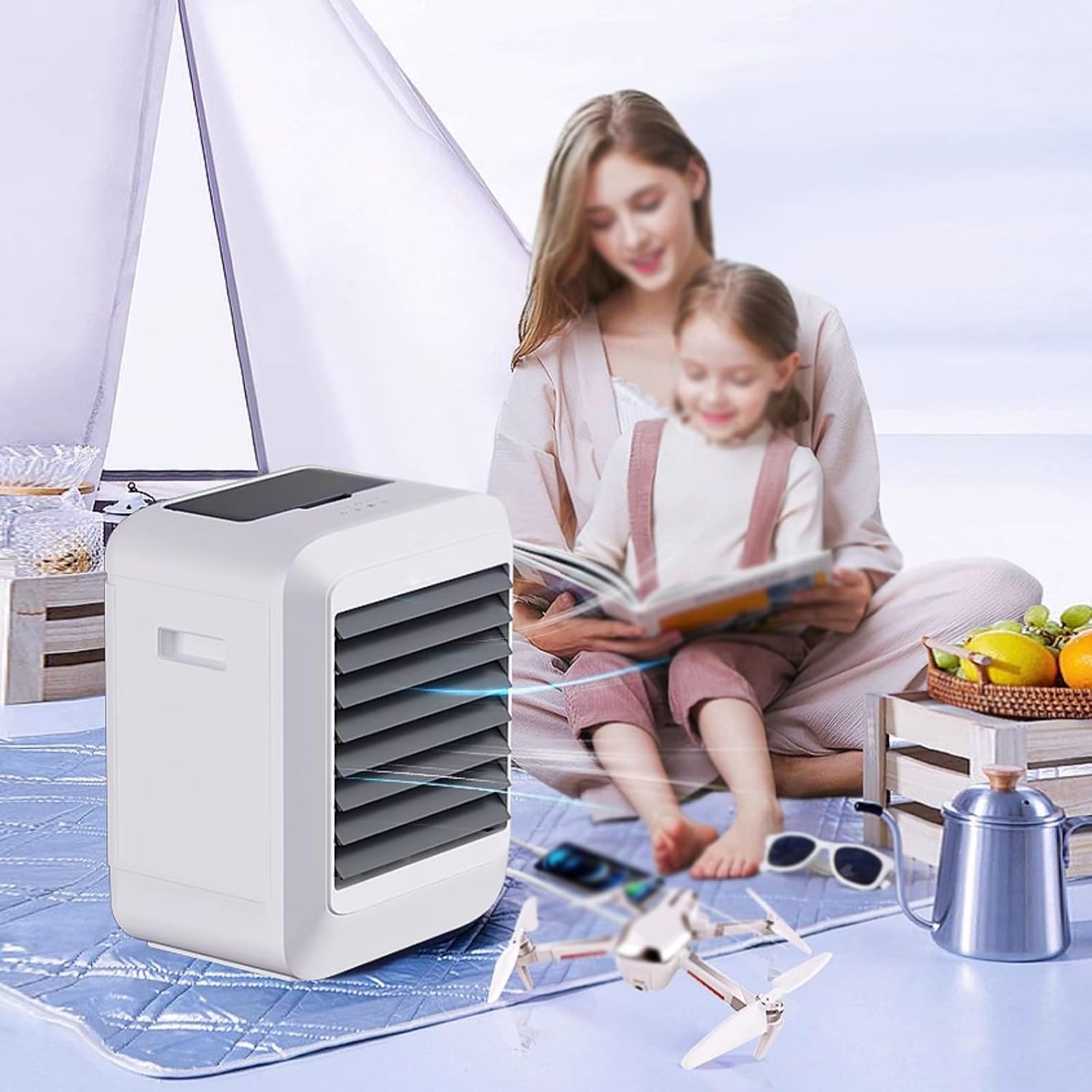  Refroidisseur D'air Par évaporation, Mini Air Conditioner Portable à 3 Vitesses Avec Humidificateur, Pour Chambre, Bureau Et Camping, Rechargeable Par USB