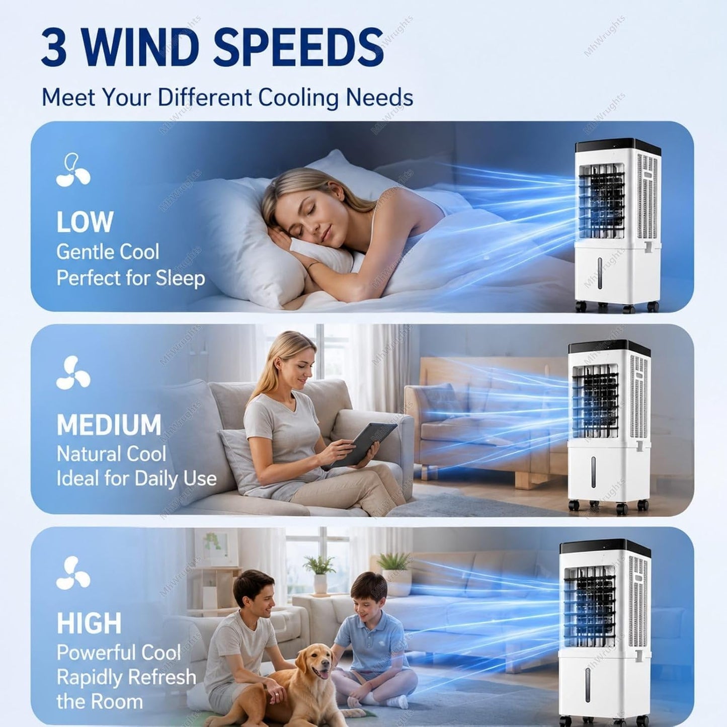  Climatiseur Portable Sans Fenêtre, Ventilateur Refroidisseur D'air 15 L Avec 3 Vitesses De Ventilation, Installation Non Requise, Rafraîchisseur D'air Par évaporation RemoteControl