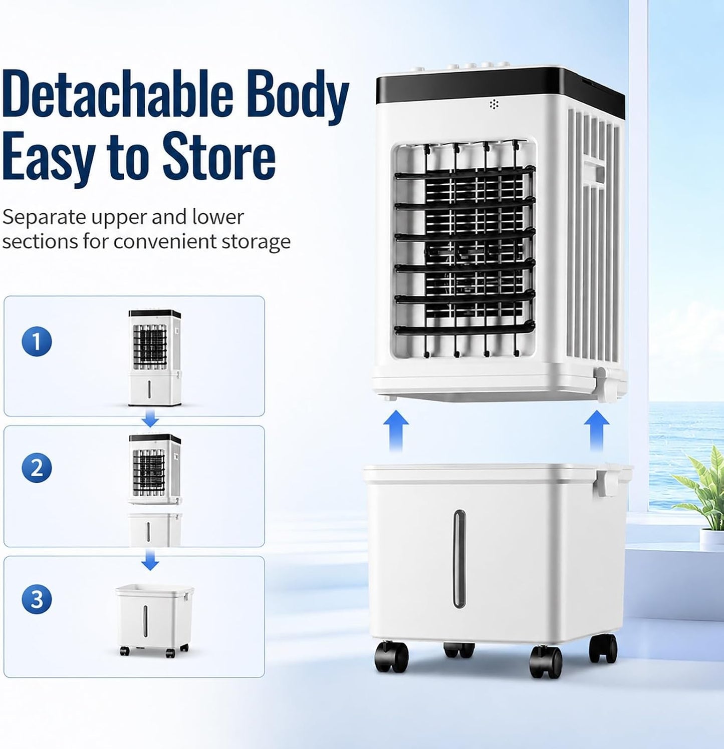  24 Pouces Climatiseur évaporatif, Portable Rafraîchisseur D'Air Avec Roulettes, Idéal Pour Salon, Chambre, Bureau