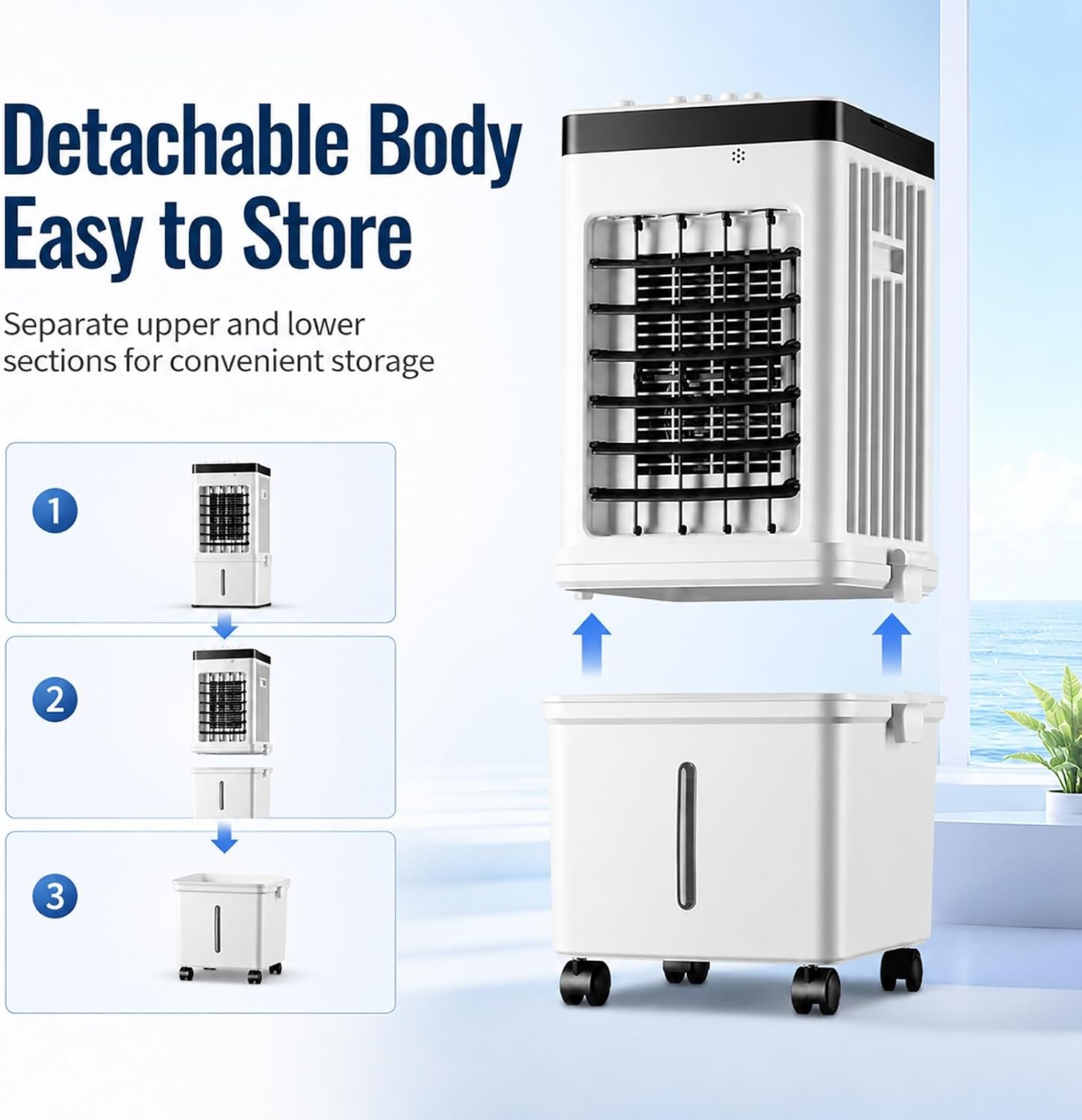  24 Pouces Climatiseur évaporatif, Portable Rafraîchisseur D'Air Avec Roulettes, Idéal Pour Salon, Chambre, Bureau
