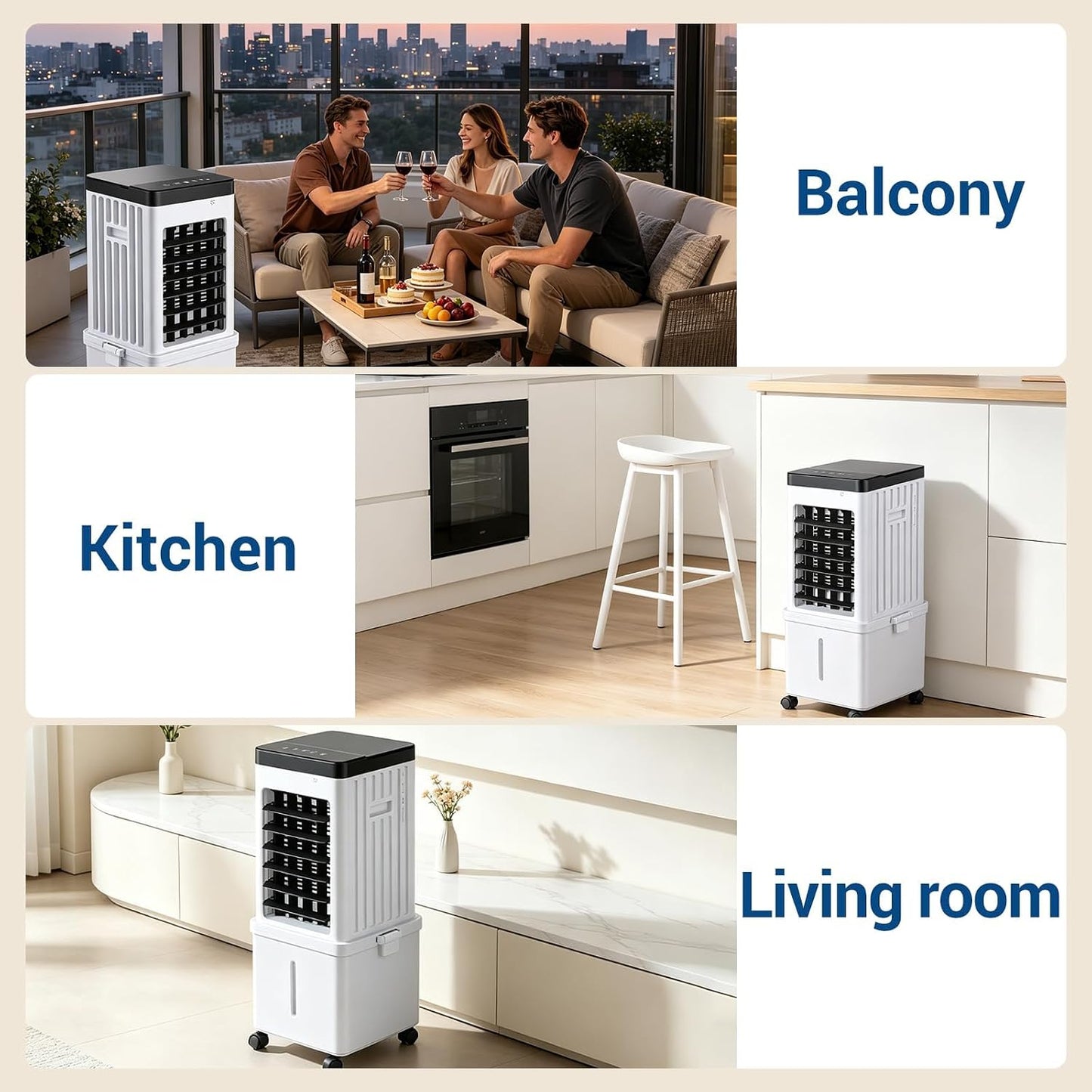  Climatiseur Mobile Sans Évacuation 15L, 3-en-1 Rafraîchisseur D'Air Évaporatif Silencieux Avec Télécommande, Ventilateur Brumisateur & Humidificateur, 3 Modes, Oscillation 120°, Pour Maison Bureau