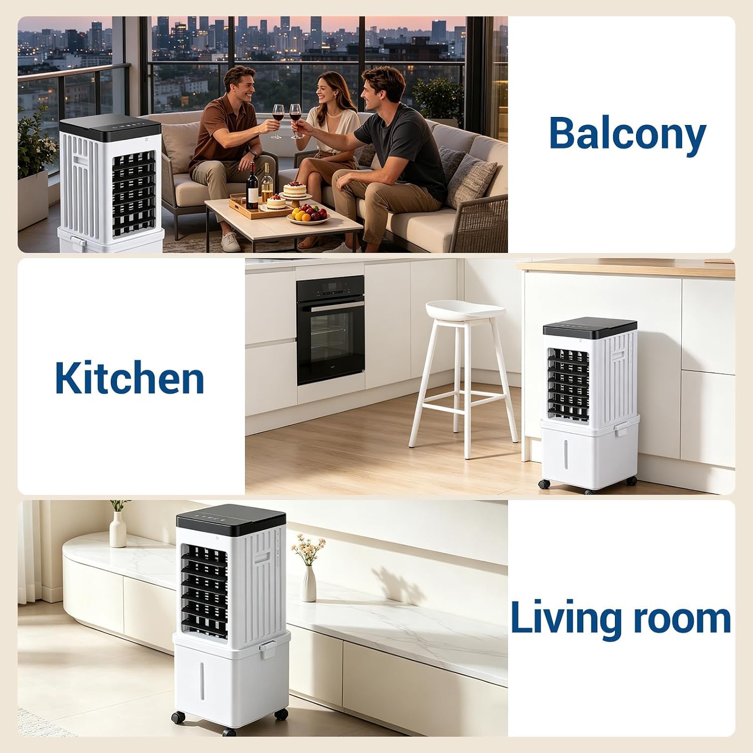  Climatiseur Mobile Sans Évacuation 15L, 3-en-1 Rafraîchisseur D'Air Évaporatif Silencieux Avec Télécommande, Ventilateur Brumisateur & Humidificateur, 3 Modes, Oscillation 120°, Pour Maison Bureau