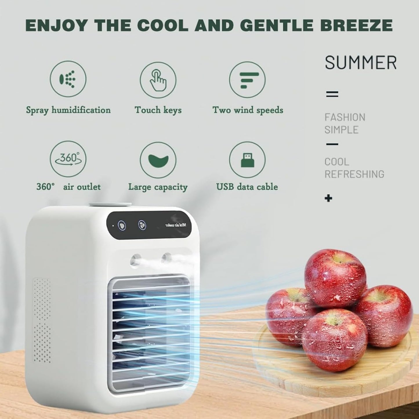 GENERIC Climatiseur Portable – Mini Refroidisseur Par évaporation Avec Réservoir D'eau De 500 Ml, 2 Vitesses Et 2 Options De Brume Pour La Maison, Le Bureau, La Chambre Ou La Chambre à Coucher