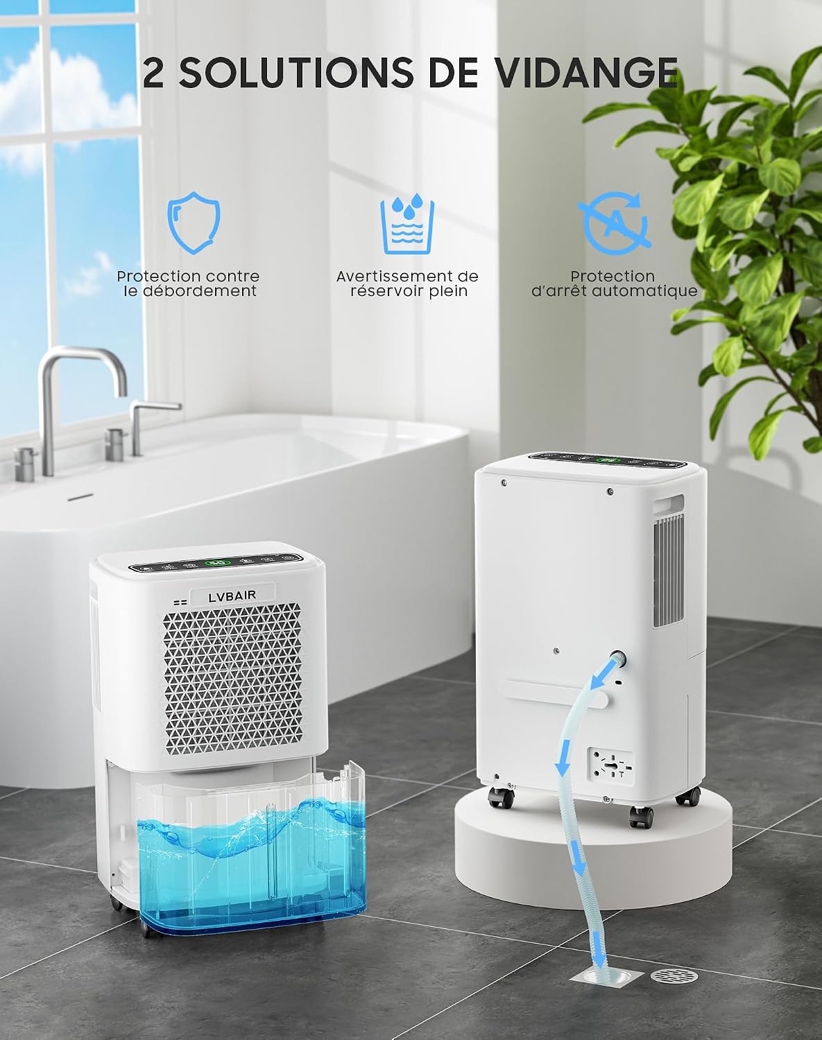  Déshumidificateur 12L/jour - Déshumidificateur électrique Puissant, économe En énergie, Portable, 3 Modes Et Contrôle Intelligent De L'humidité, Déshumidificateur électrique
