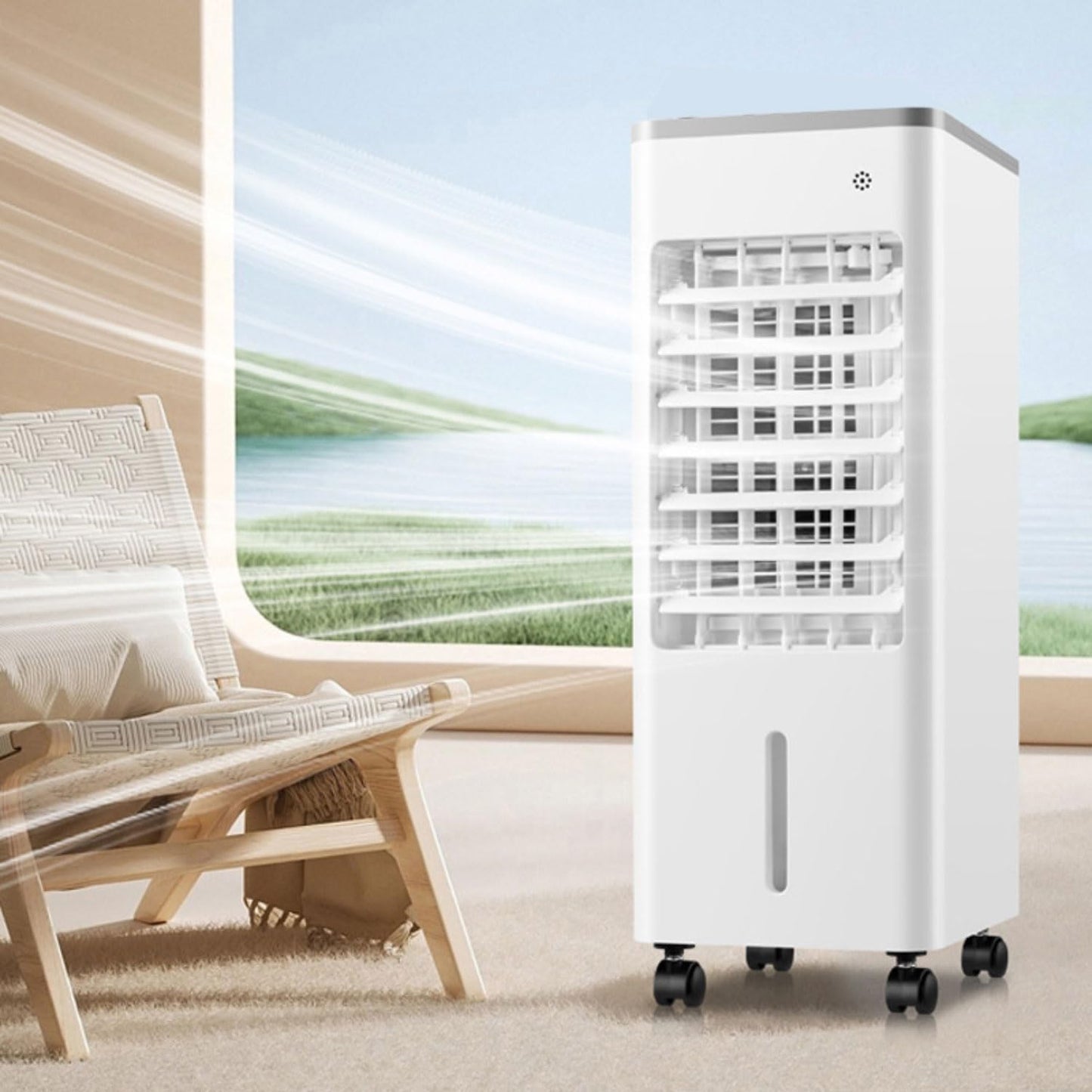 GENERIC Vitres Portables Climatiseurs Évaporatif Refroidisseur D'air LED Affichage Portable Ventilateur De Refroidissement Purificateur D'air 3 Vitesses 90°Oscillant 8H Minuterie Refroidissement AC Unit Humid