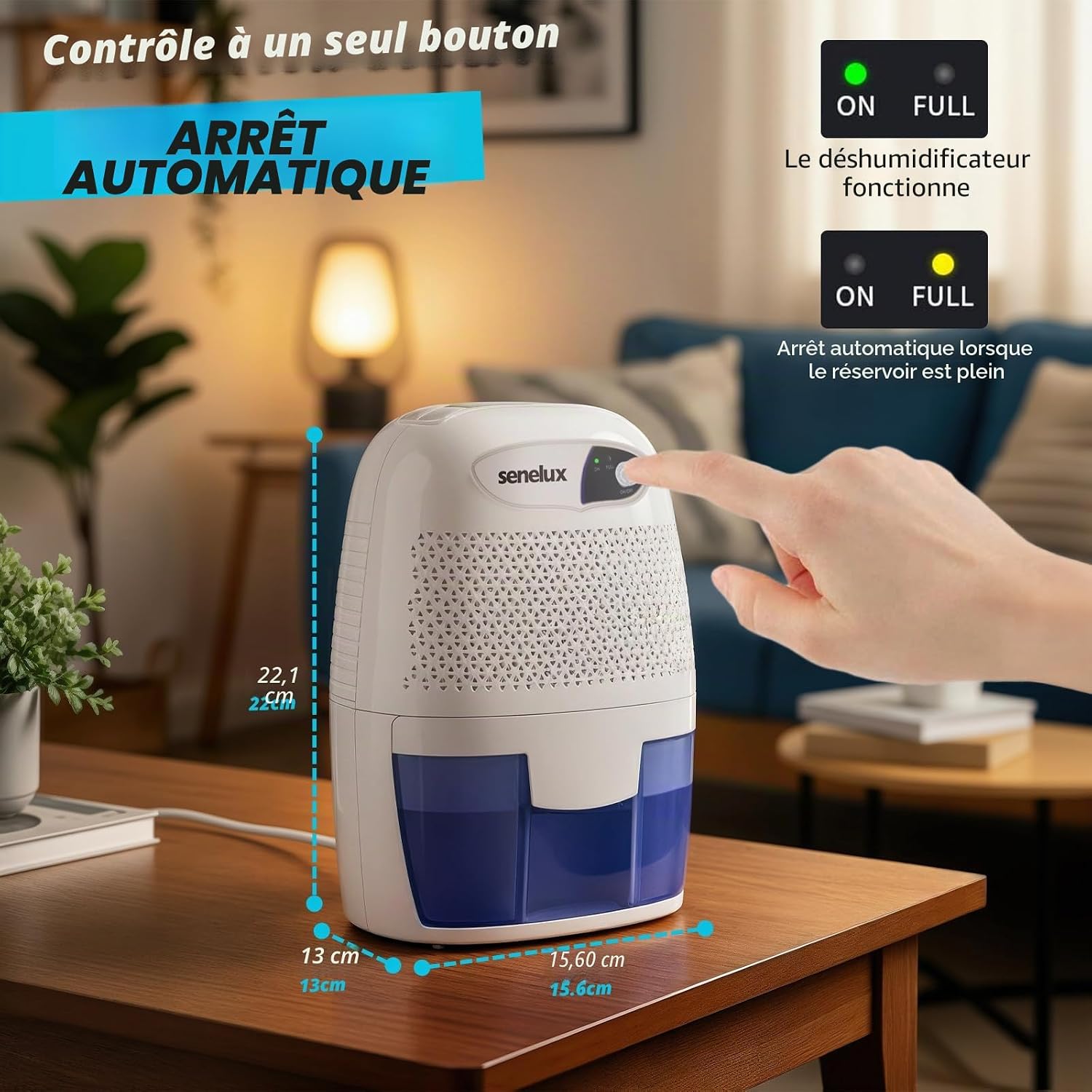  Senelux Mini Déshumidificateur D'air Portable Puissant De 500 Ml - Petit Déshumidificateur Efficace Et Stable - Absorbeur D'humidité Portable Pour Petites Pièces, Salle De Bain, Cave, Maison