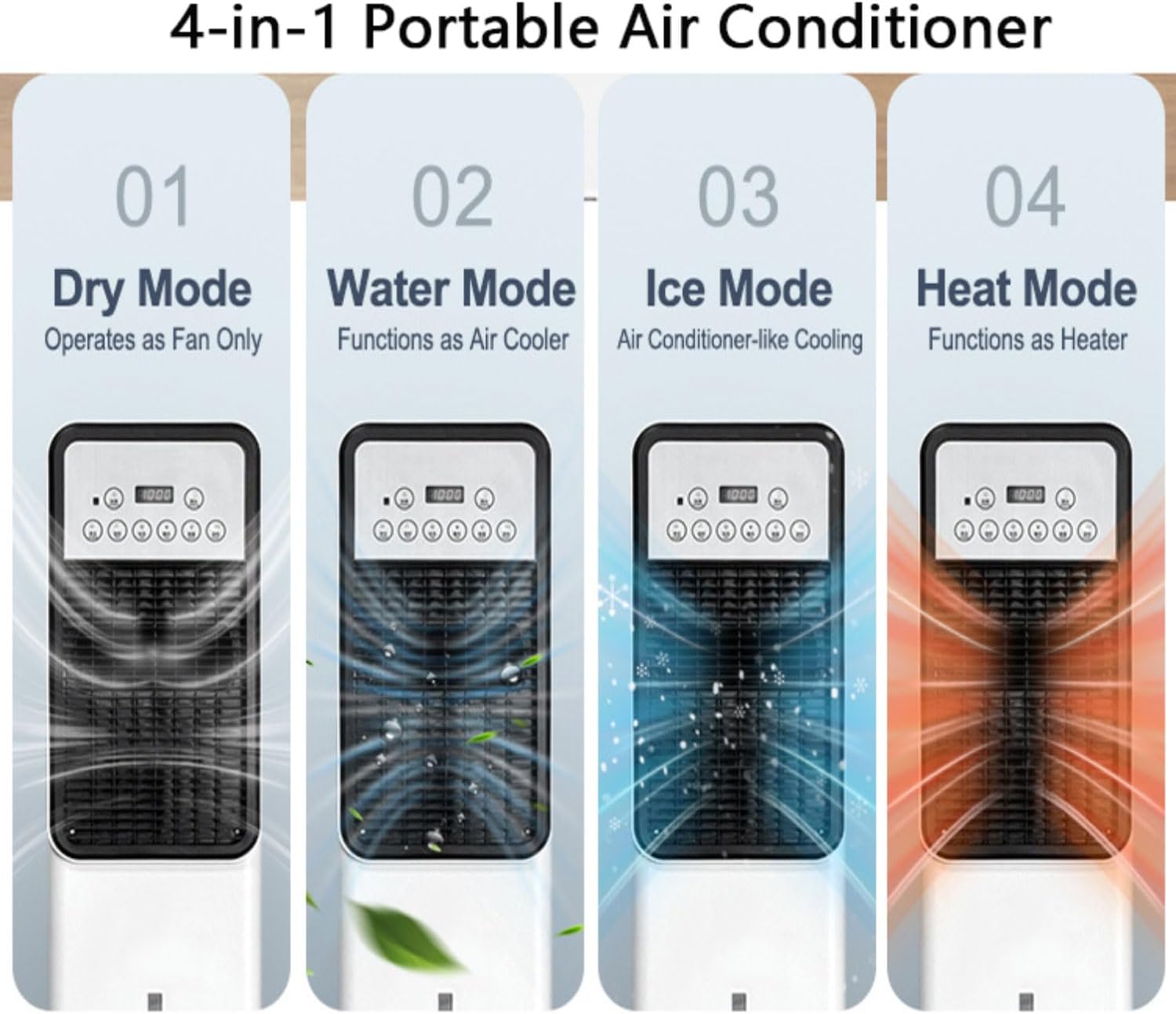 GENERIC Réservoir De Refroidisseur D'évaporation Portable 3L, Télécommande, Oscillation De 120°, 4 Modes, Minuterie, Silencieux Pour Le Bureau Et La Maison