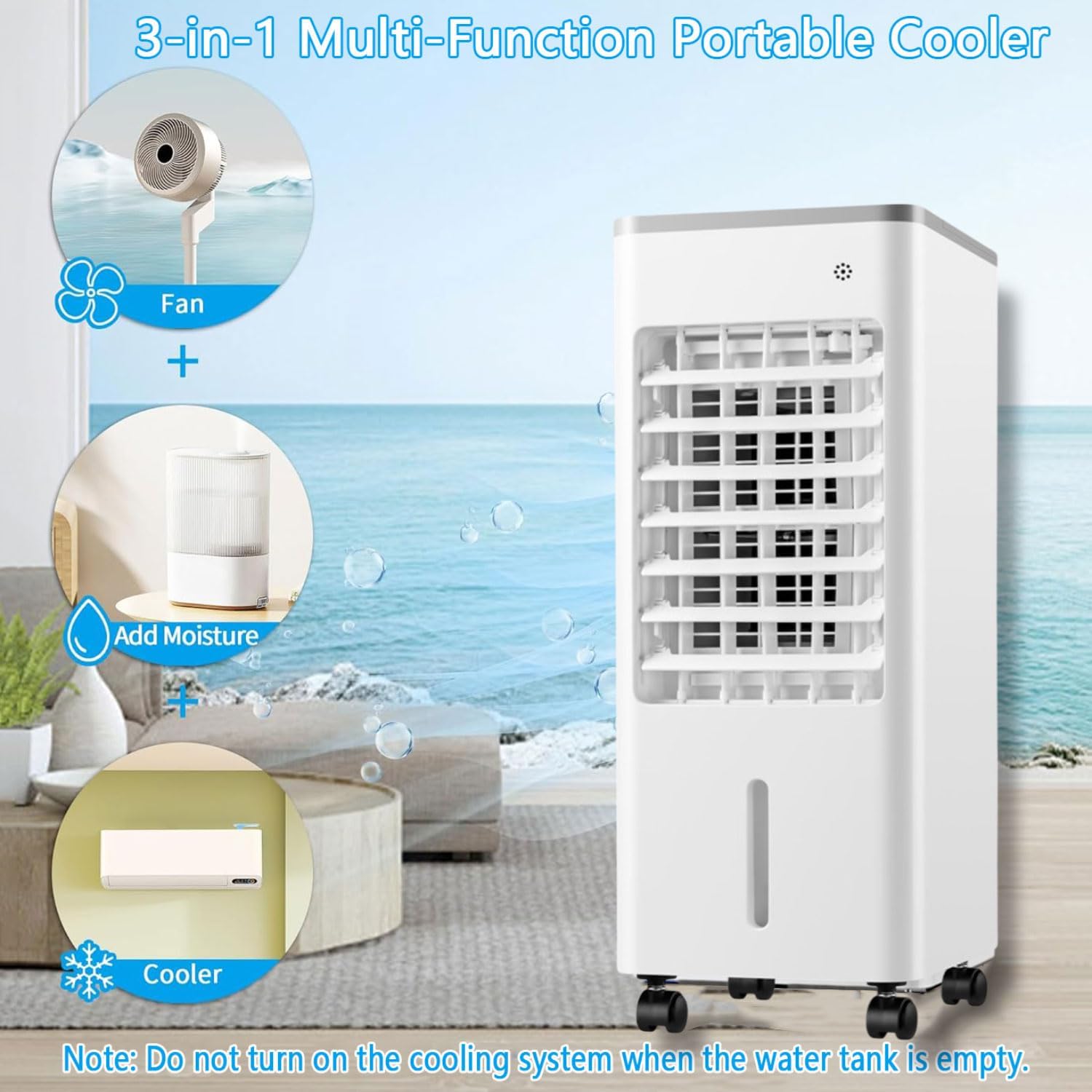 GENERIC Refroidisseur D'air évaporatif 9L 3-en-1 Avec Télécommande, 3 Vitesses Et Minuterie 8H, Humidificateur De Ventilateur De Glace Portable Pour Bureau De Chambre à Coucher, Expérience De Refroidissement