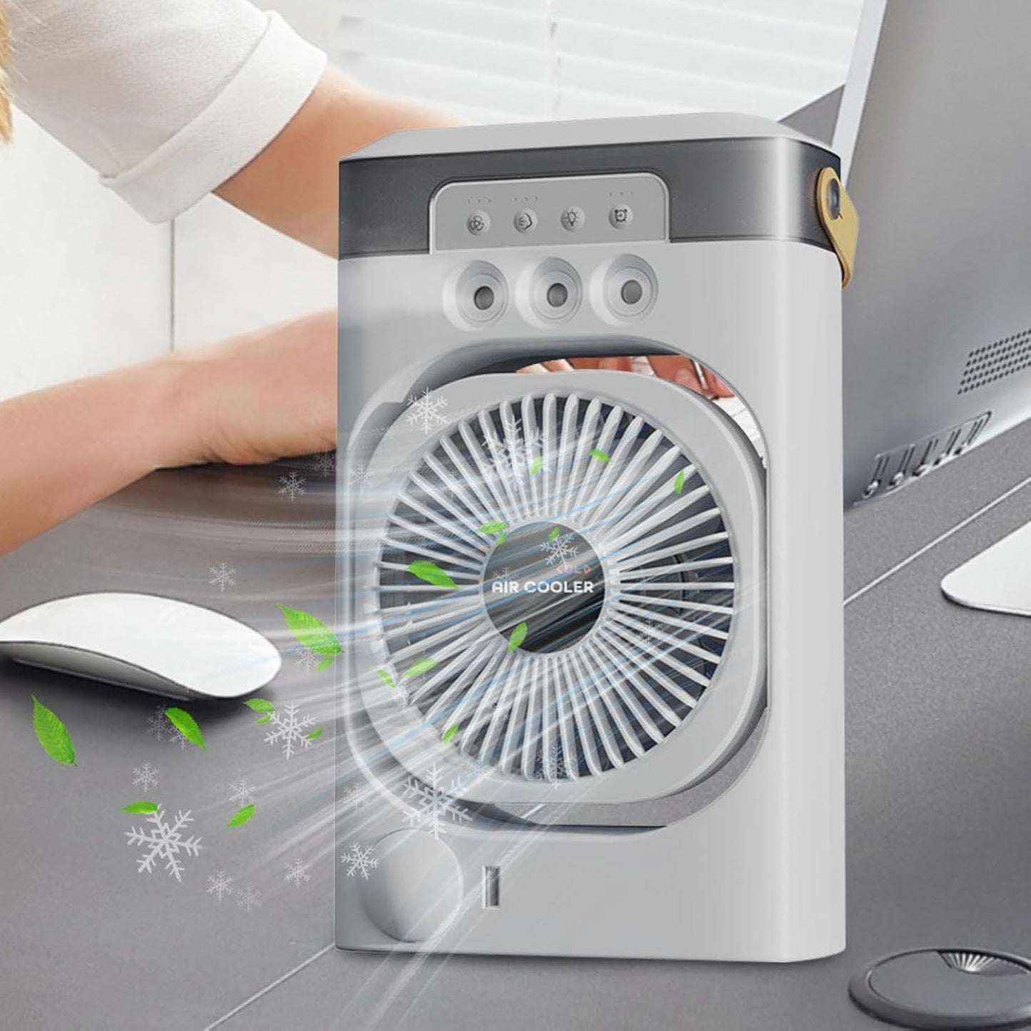  Climatiseur Personnel - Noir ABS 600ml, Rafraîchisseur Air Silencieux Trois Buses, Brumisation Rapide Trois Vitesses, Veilleuse 7 Couleurs Réglables | Ventilateur Puissant Pour Chambre