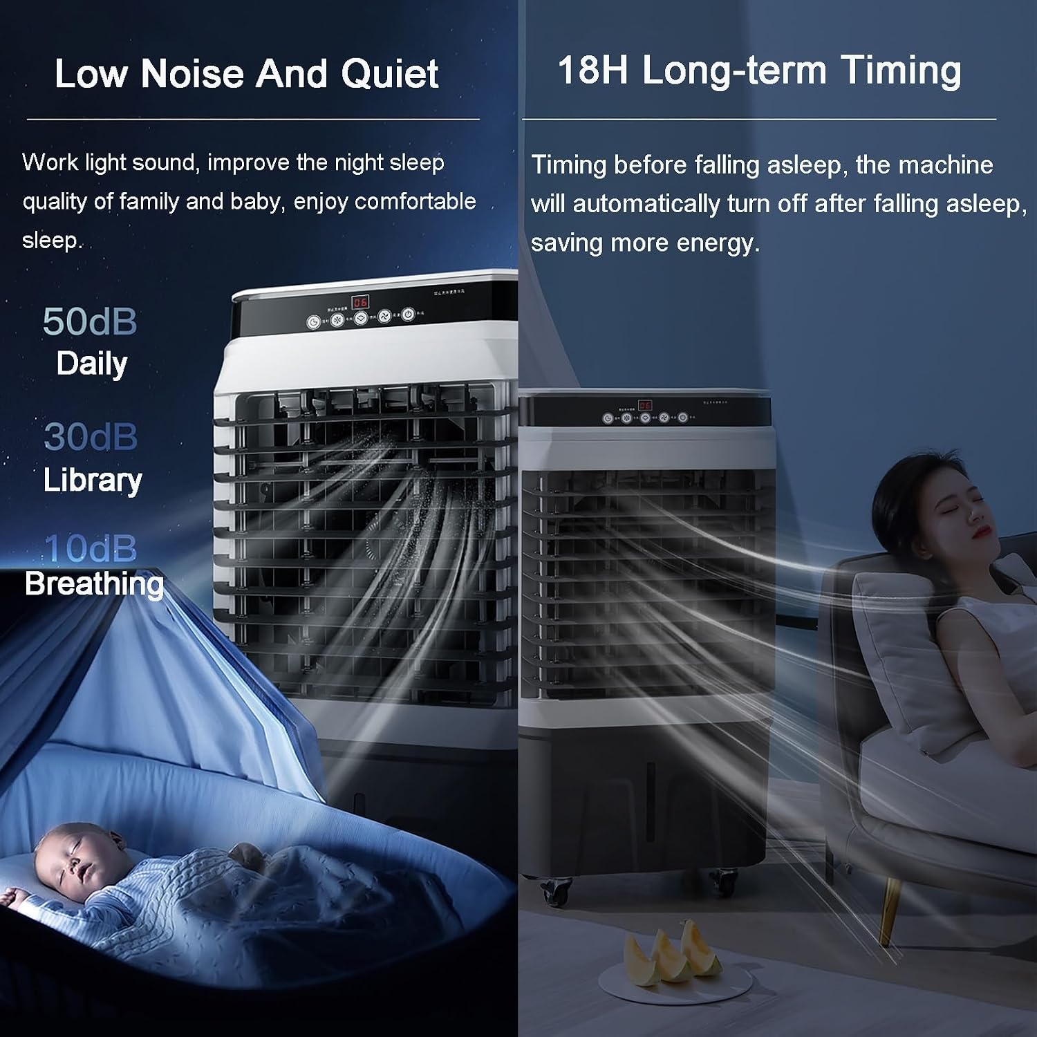  Refroidisseur D'air évaporatif Portable, Refroidisseur Oscillant à 120° Avec 4 Roues Universelles, 3 Vitesses Pour Une Utilisation Extérieure Et Intérieure