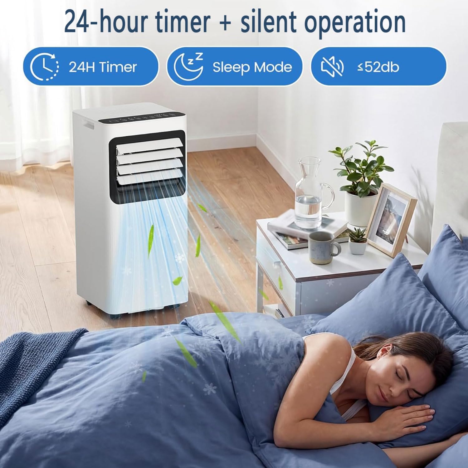  Climatiseur Portable Refroidit 350 Sq.Ft, Unité De Climatisation Silencieuse Avec Ventilateur, Déshumidificateur, Affichage LED, Télécommande, Minuterie 24H, Kit De Fenêtre Pour Chambre à Coucher, Bur