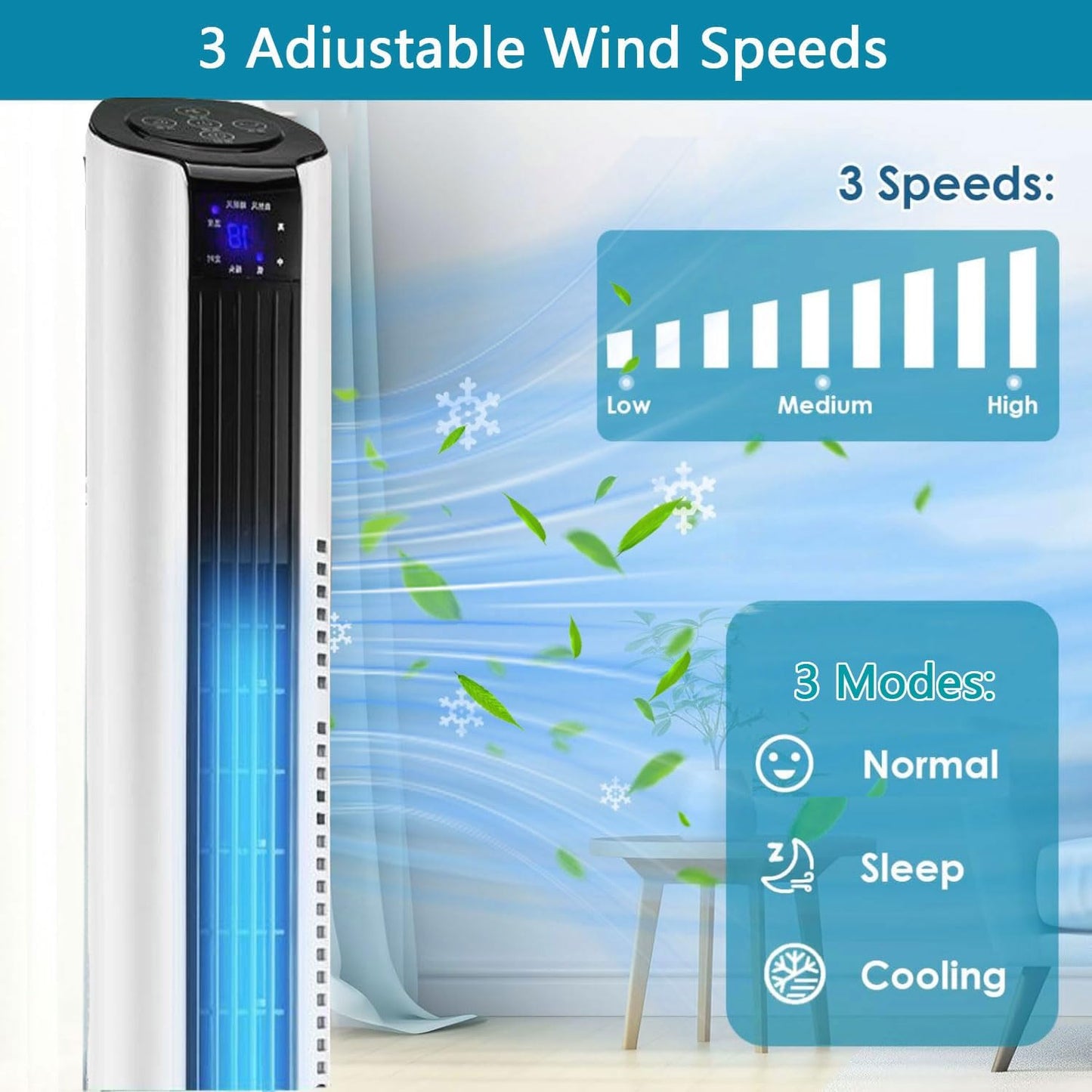  Ventilateur De Tour Silencieux Avec Télécommande, 3 Vitesses Et Minuterie 12H, Circulateur D'air Oscillant à 60 ° Pour Chambre à Coucher, Bureau.Conception Portable Mince Avec Poignée De Transport Fac