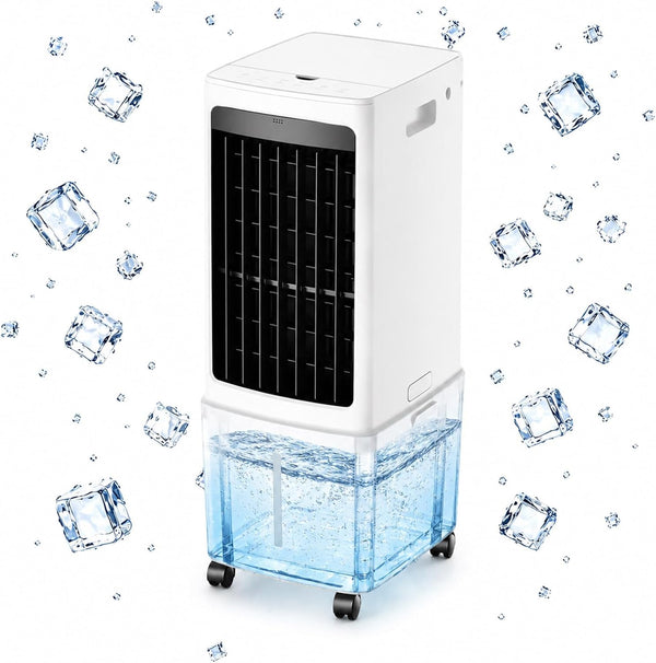  12L Portable Refroidisseur D'air évaporatif Ventilateur D'air Froid, Réservoir D'eau Détachable, Télécommande, Roulettes Roulantes Et Filtre à Poussière Lavable, Refroidisseur Mobile Pour Le Salon De