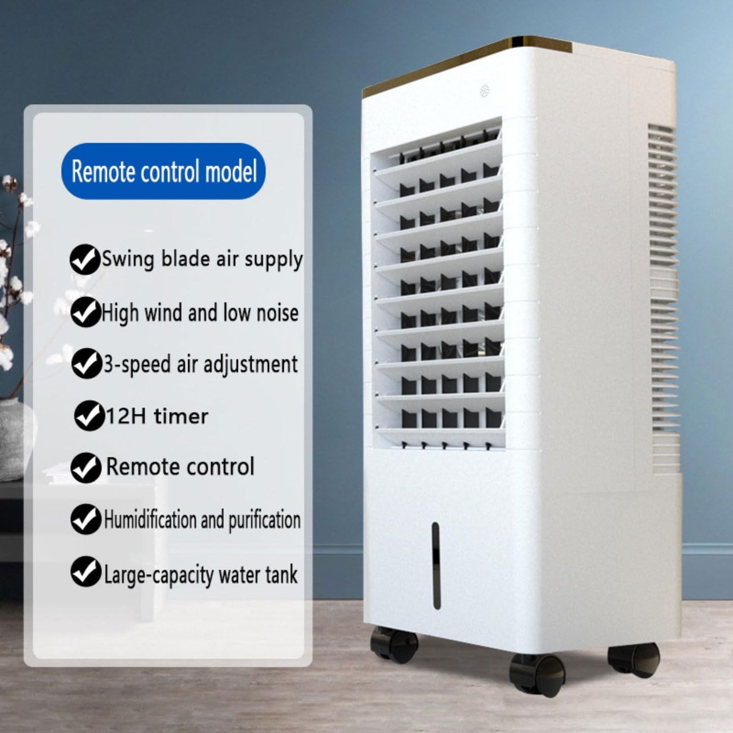 GENERIC Refroidisseur D'air Par évaporation Avec Grand Réservoir D'eau, Minuterie 12h, Oscillation à 90°, 4 Glacières, 2 Modes, 3 Vitesses AC Portable Pour Chambre à Coucher, Bureau à Domicile