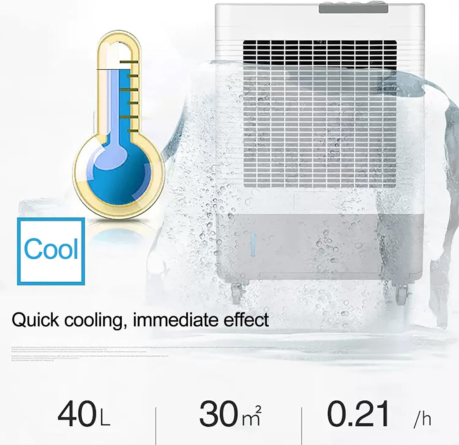  Climatiseur Swamp Cooler, Refroidisseur D'air Par évaporation Avec 4 Compartiments à Glace, Oscillation à 120°, Ventilateur Portable à 3 Vitesses Pour Chambre à Coucher, Bureau