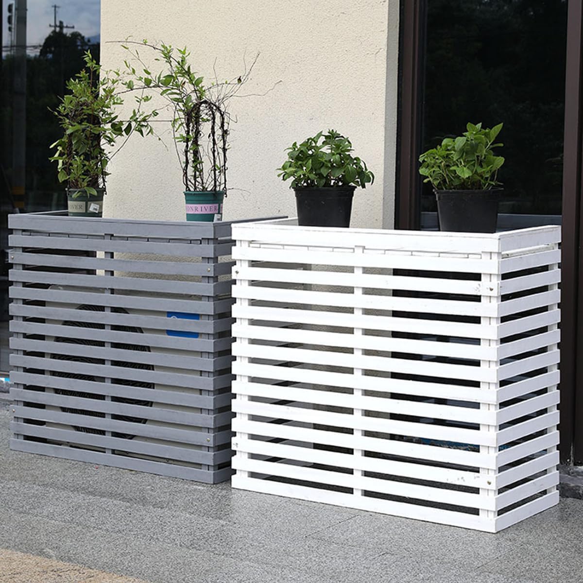GENERIC Housse De Climatiseur D'extérieur En Bois Avec Persiennes - Support Multifonction En Bois Massif - Taille C-105 X 45 X 95 Cm - Protection Contre Les Intempéries