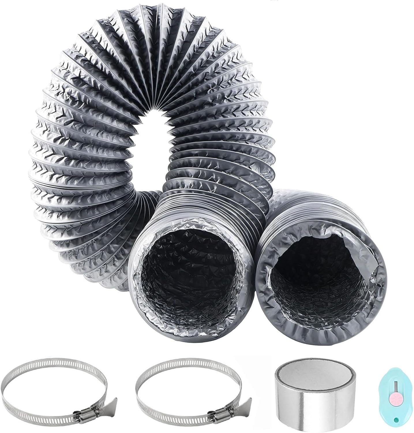  Tuyau Ventilation PVC 100mm Pour Hotte Aspirante 3m Flexible Tuyau D'Evacuation Avec 2 Colliers De Serrage Et 1 Adhésif Aluminium Pour Climatisation Extracteur D'Air Ventilateur Tubulair Gris