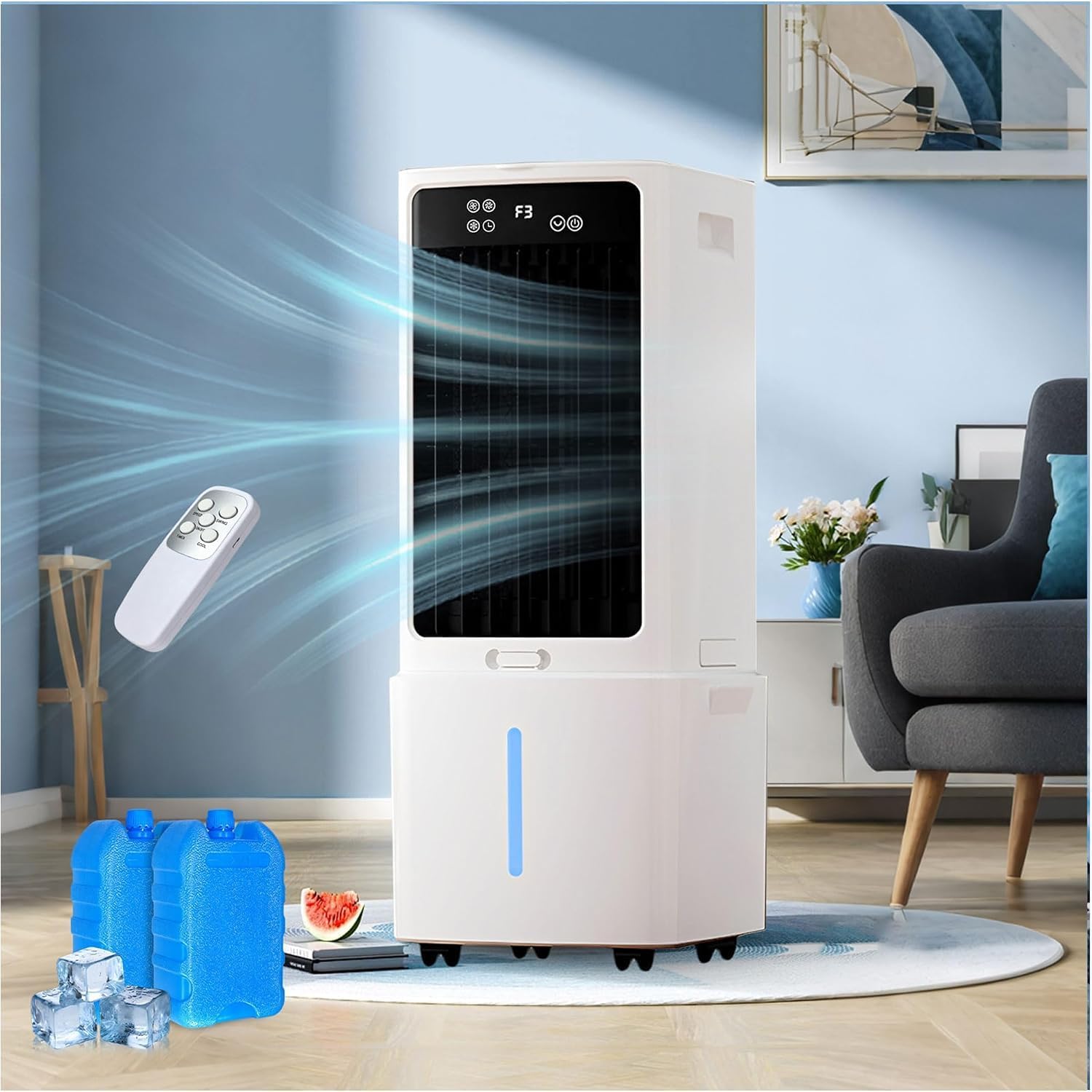 GENERIC Ventilateur De Refroidissement Par évaporation Portable Avec Télécommande, 3 Modes, Minuterie De 12 Heures, Oscillation Grand Angle Pour La Maison, Le Bureau, La Chambre à Coucher – Refroidisseur De