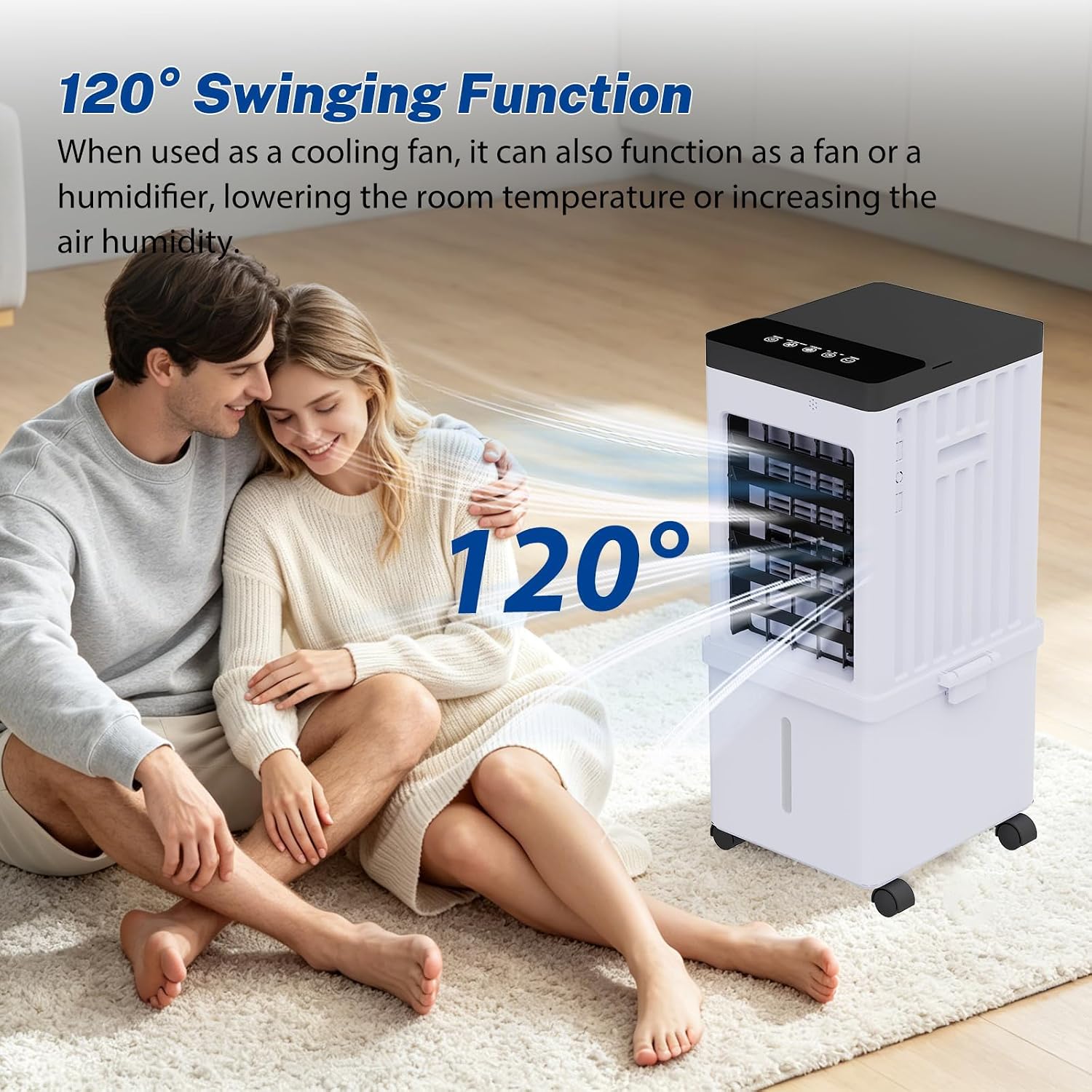  Climatiseur Mobile Sans Évacuation 15L, 3-en-1 Rafraîchisseur D'Air Évaporatif Silencieux Avec Télécommande, Ventilateur Brumisateur & Humidificateur, 3 Modes, Oscillation 120°, Pour Maison Bureau