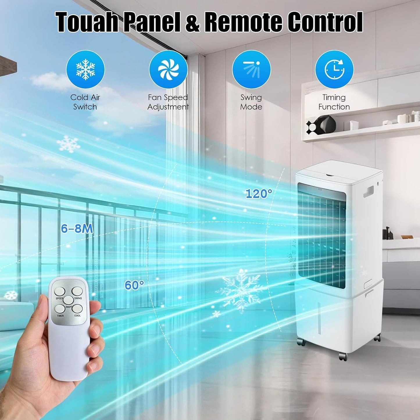 GENERIC Ventilateur De Refroidissement Par évaporation Portable Avec Télécommande, 3 Modes, Minuterie De 12 Heures, Oscillation Grand Angle Pour La Maison, Le Bureau, La Chambre à Coucher – Refroidisseur De