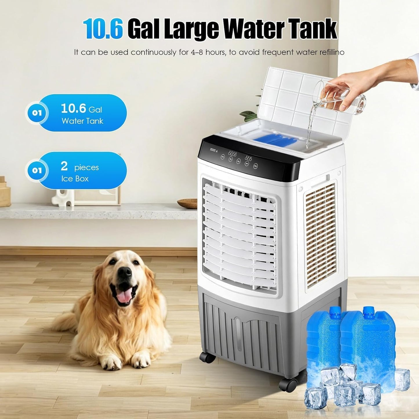 GENERIC Refroidisseur D'air Par évaporation, Refroidisseur De Marais De 4 000 CFM Avec Réservoir De 36 Litres, 3 Modes, 3 Vitesses, Télécommande, Minuterie De 7,5 H, AC Portable Sans Fenêtre Pour Chambre