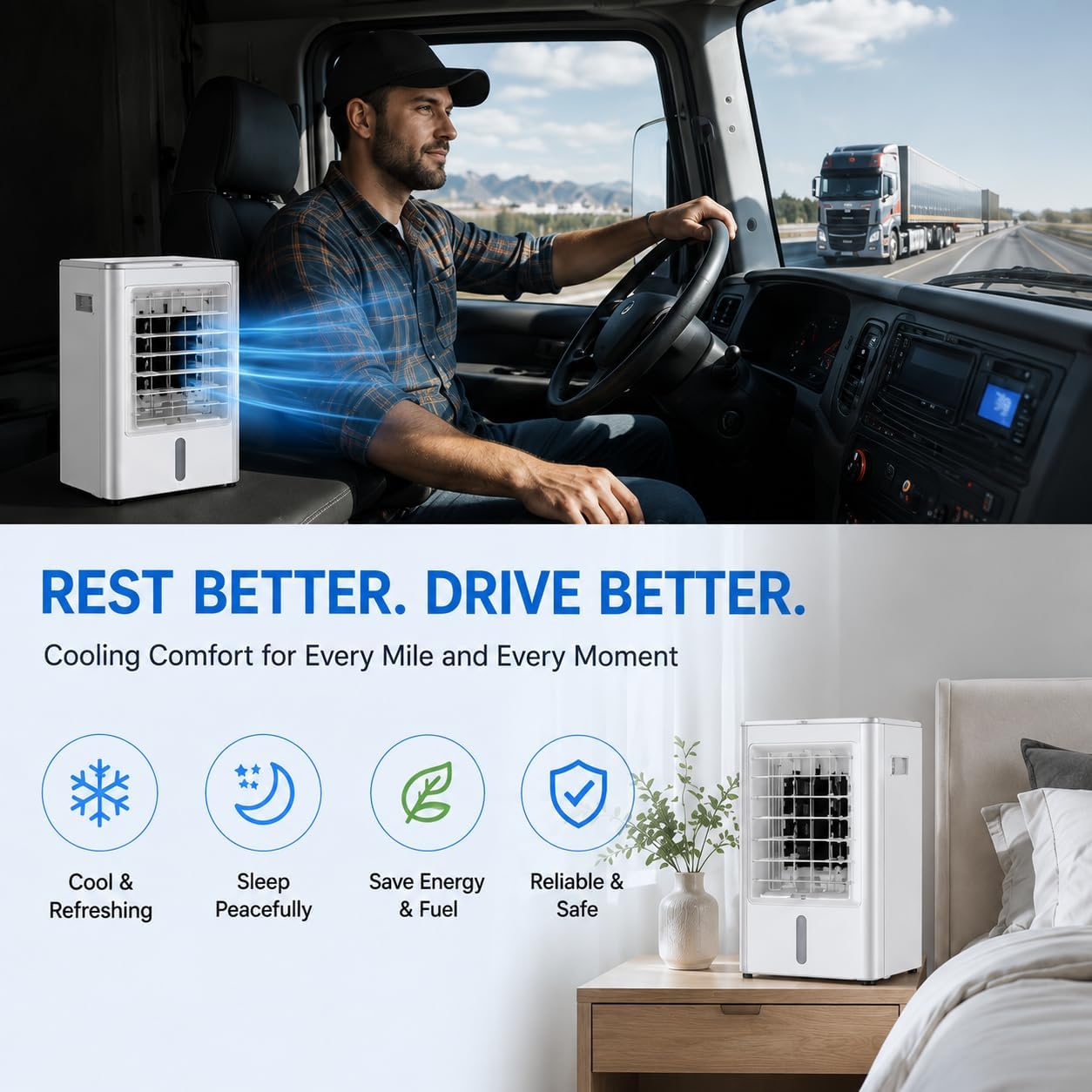  Climatiseur Portable Pour Camions 12 V/24 V, Ventilateur De Refroidissement Par évaporation à 3 Vitesses Et 4 Modes, Refroidisseur D'air Silencieux Pour Semi-remorques Et Camping-cars Car&home-24V