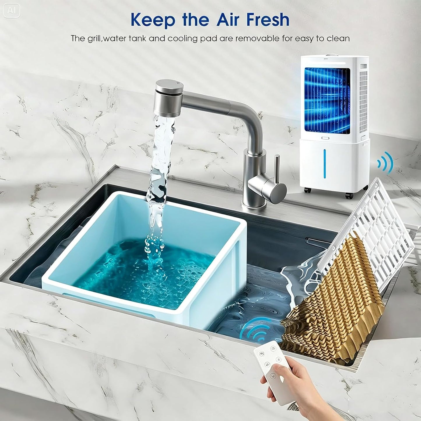  25L Refroidisseur D'air Par évaporation 3 En 1 Avec 3 Vitesses, 4 Modes, Minuterie 12 H, Refroidisseur D'oscillation Avec Réservoir， Télécommande, Ventilateur De Pour Maison Bureau Chambre