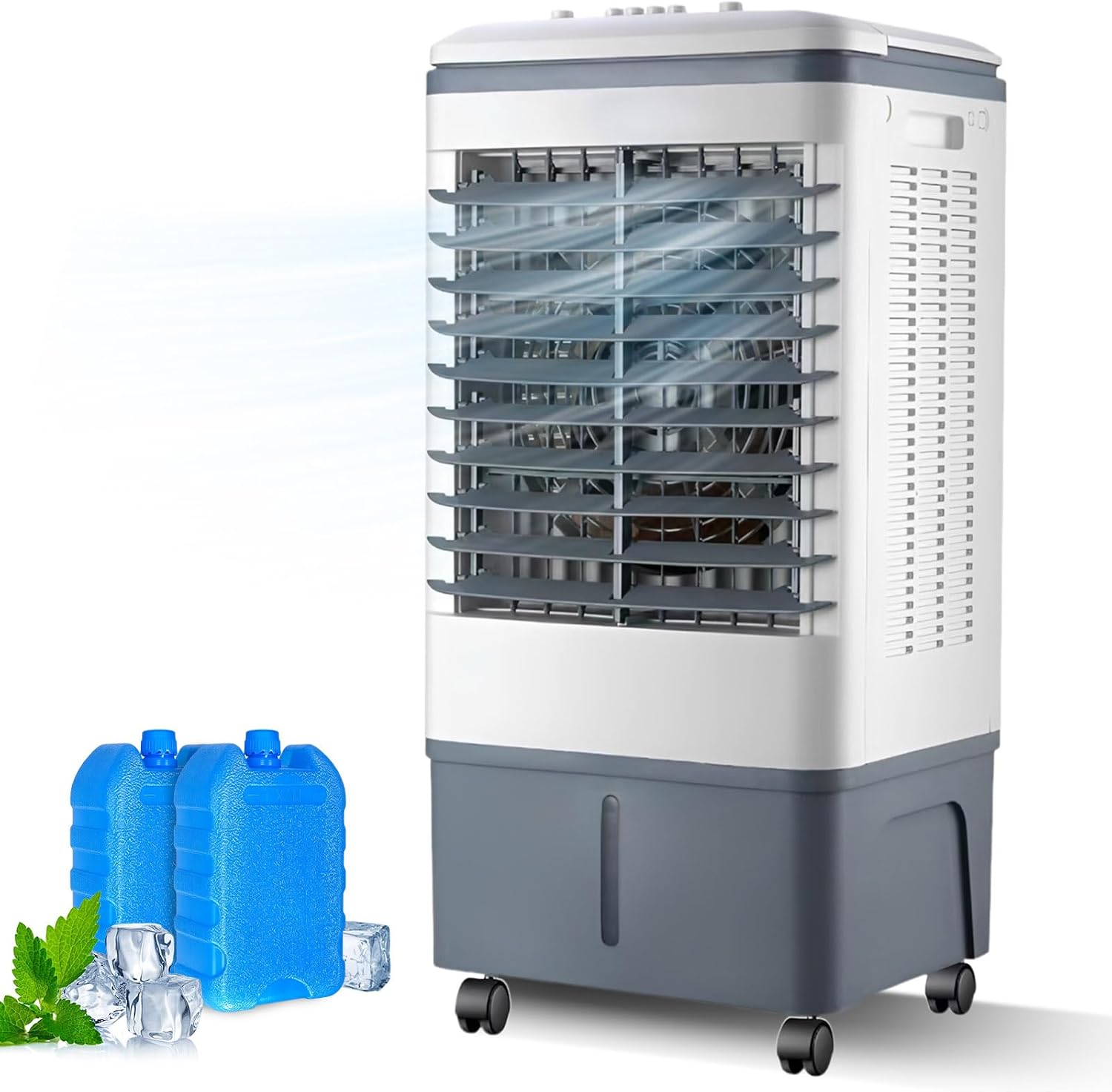  Rafraîchisseur D'Air Portable 20L, Humidificateur Évaporatif Mécanique, 2 Glacières, Grand Réservoir, Utilisation Facile