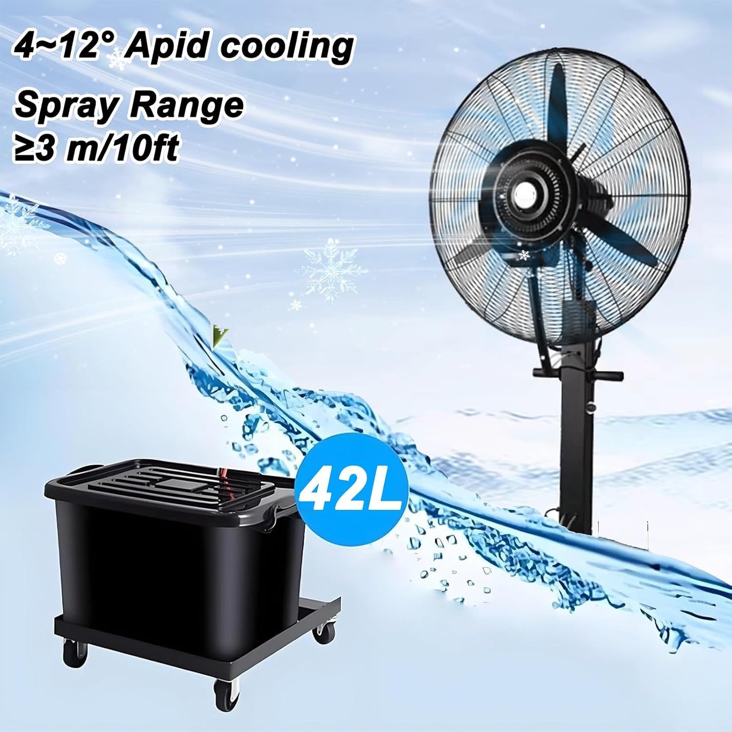 GENERIC Ventilateur D'extérieur Avec Grand Réservoir D'eau, Ventilateur Sur Pied Portable à Haut Débit D'air Pour Usage Domestique Et Commercial, Refroidisseur D'air évaporatif Industriel De 750 Mm