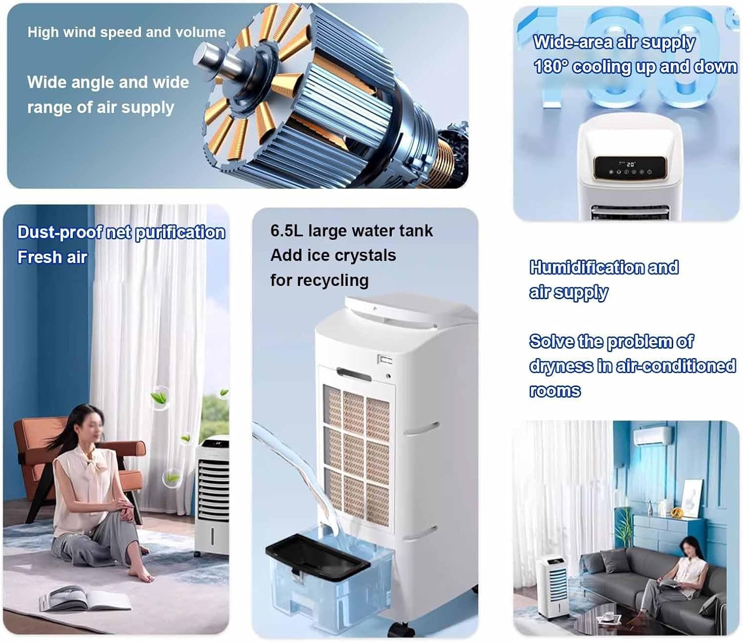 GENERIC Refroidisseur D'air Portable Avec Réservoir De 6,5 L, 4 Roues, Ventilateur à 3 Vitesses, Minuterie 24 H, Télécommande, Pour Bureau/dortoir/chambre
