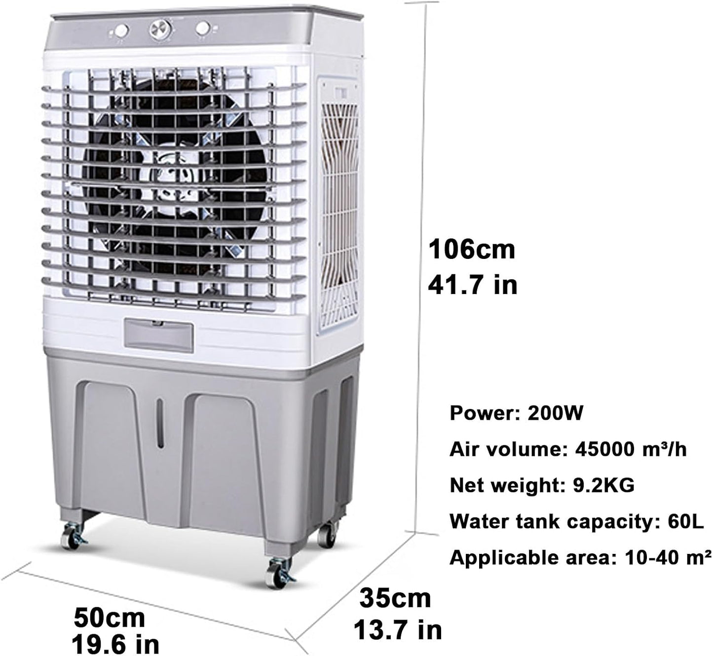 GENERIC Refroidisseur D'air Par évaporation De 26 000 Pi³/min Avec 4 Roues, Réservoir D'eau De 43,6 Litres, Oscillation à 120°, 3 Vitesses, Refroidit Jusqu'à 430 M² Pour Une Utilisation En Intérieur/extérieur