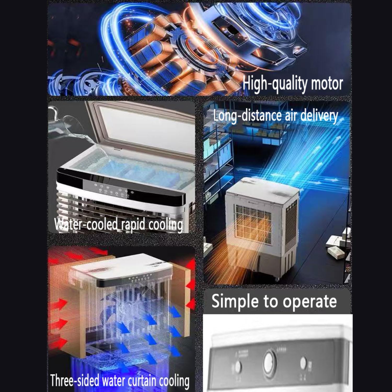  Refroidisseur D'air évaporatif Portable Avec Réservoir De 40 L, 3 Vitesses Et Oscillation à 120°, Refroidisseur Industriel Pour Usage Commercial Extérieur